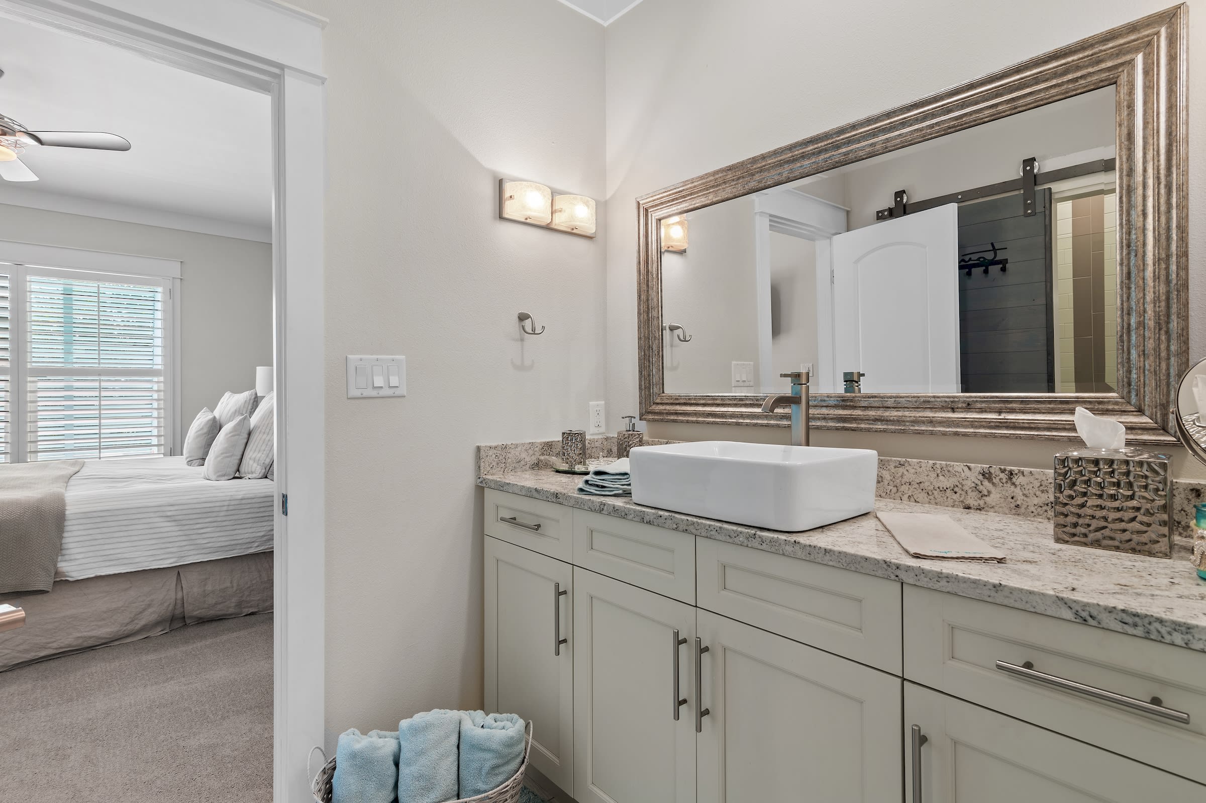 Jack and Jill bathroom  for Bedrooms #2 &amp; 3, adjoining make-up room with sink