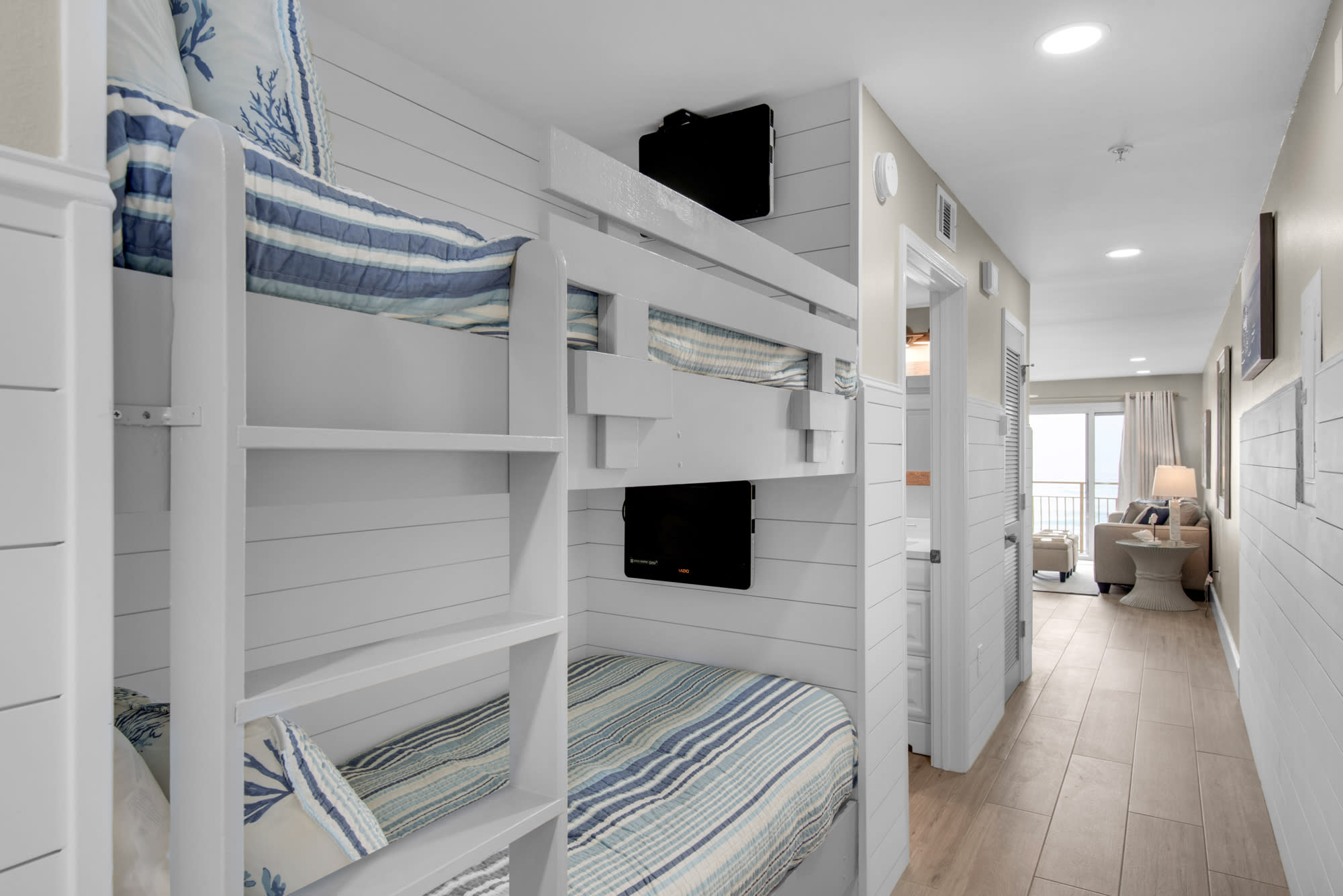 Bunk beds in hall have their own tv