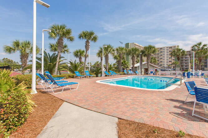 Outdoor pool (heated pool in tower) with ramp to pool.