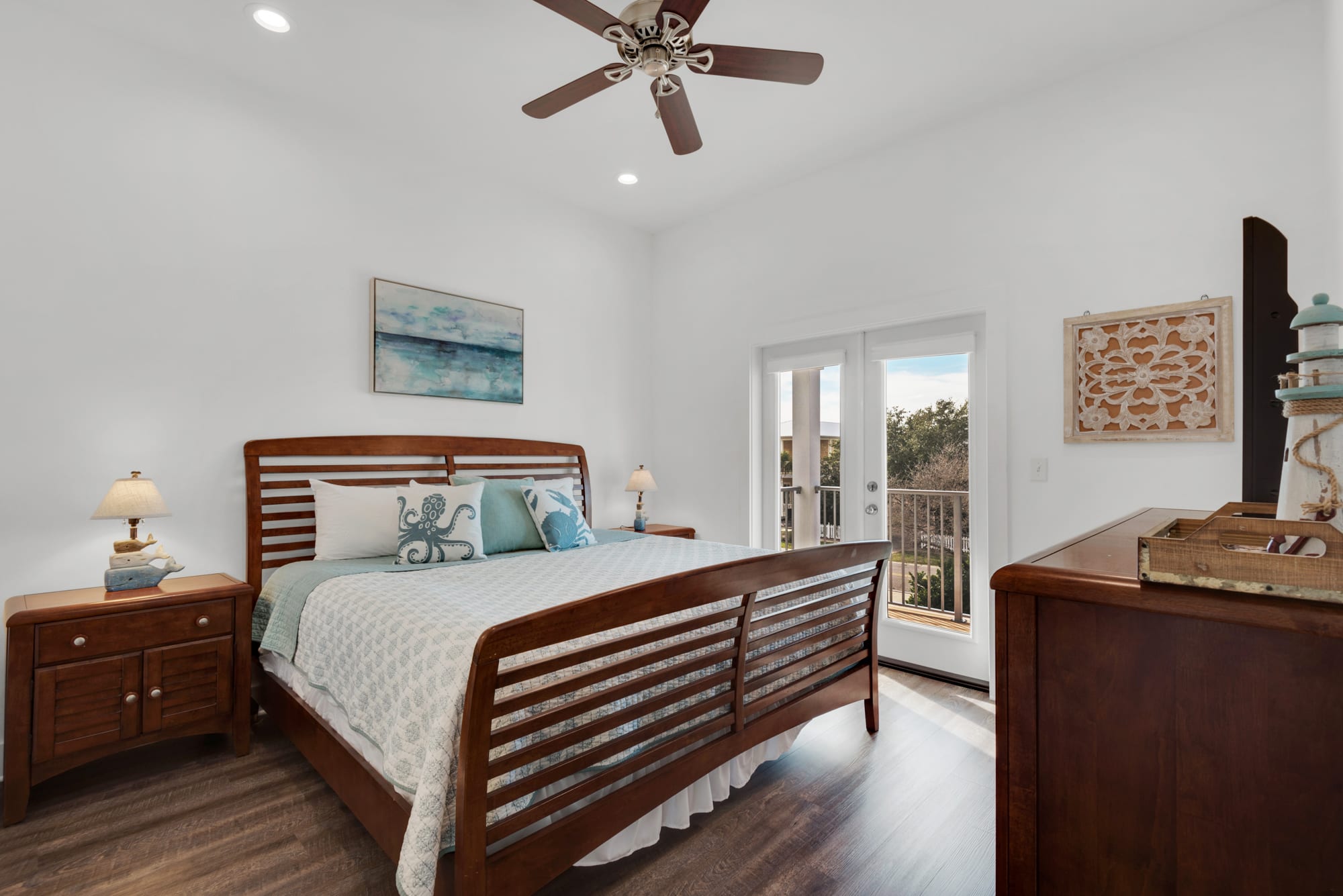 King Bedroom with private bathroom and access to deck overlooking front