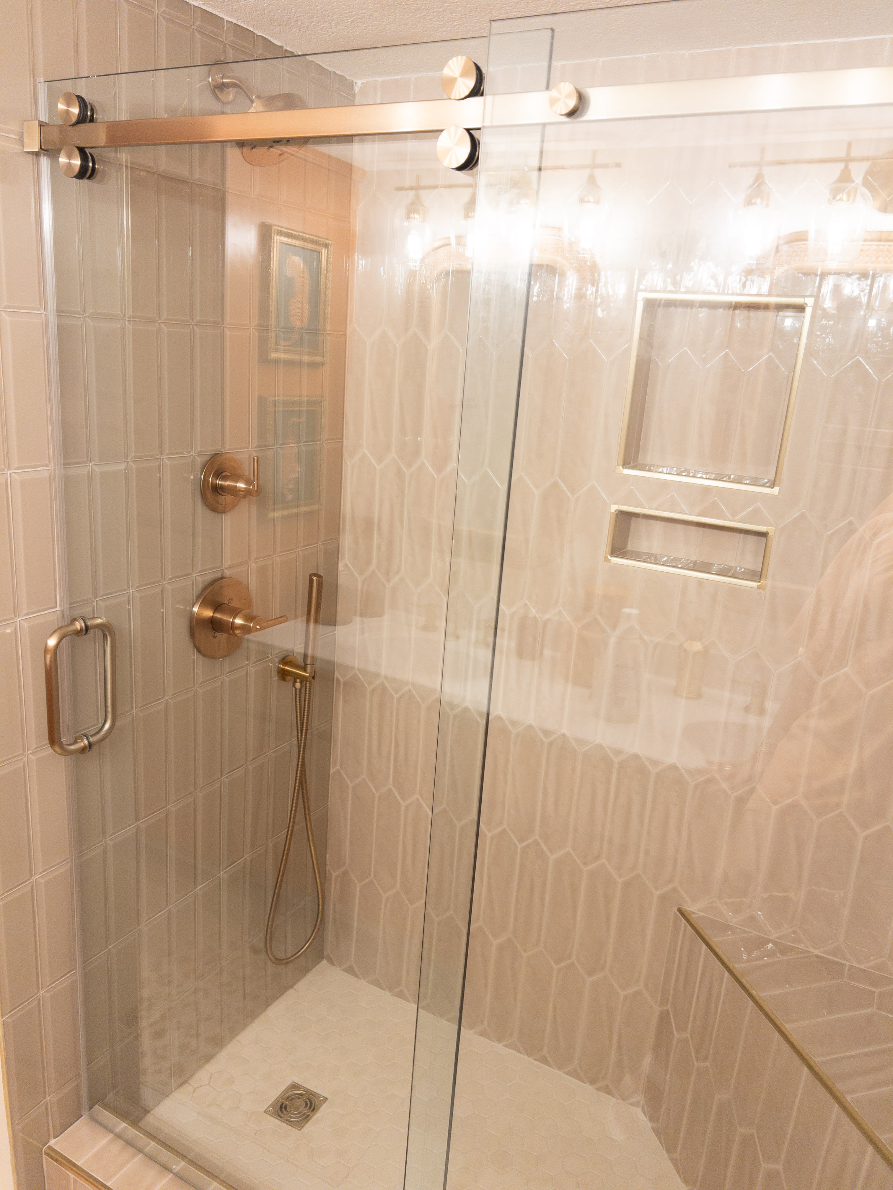 Master shower with bench (my husband's only request in our condo)