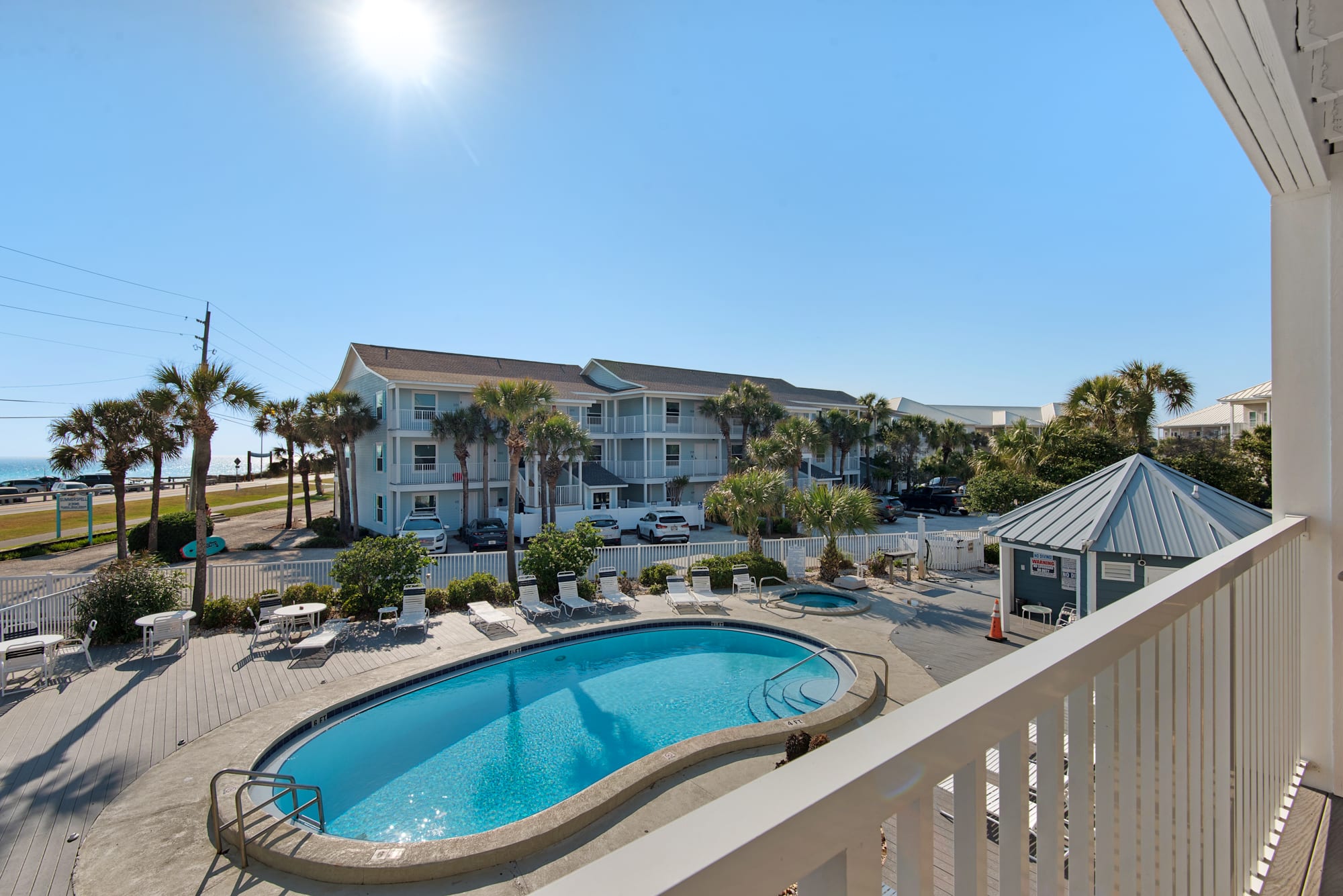 View of pool from balcony