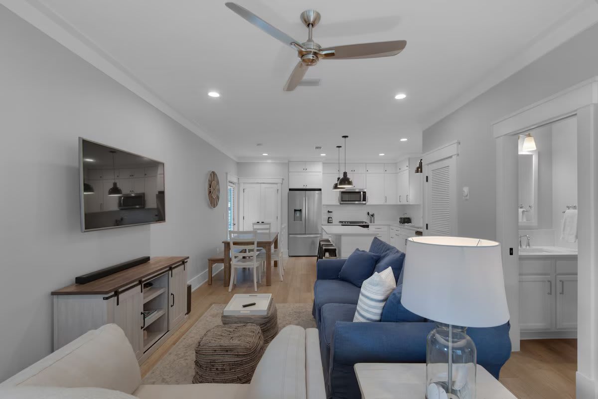 Inviting open-concept living room and kitchen.