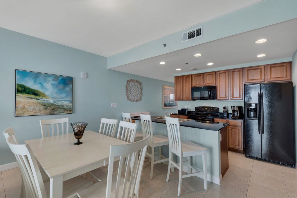 The dining area seats 9.