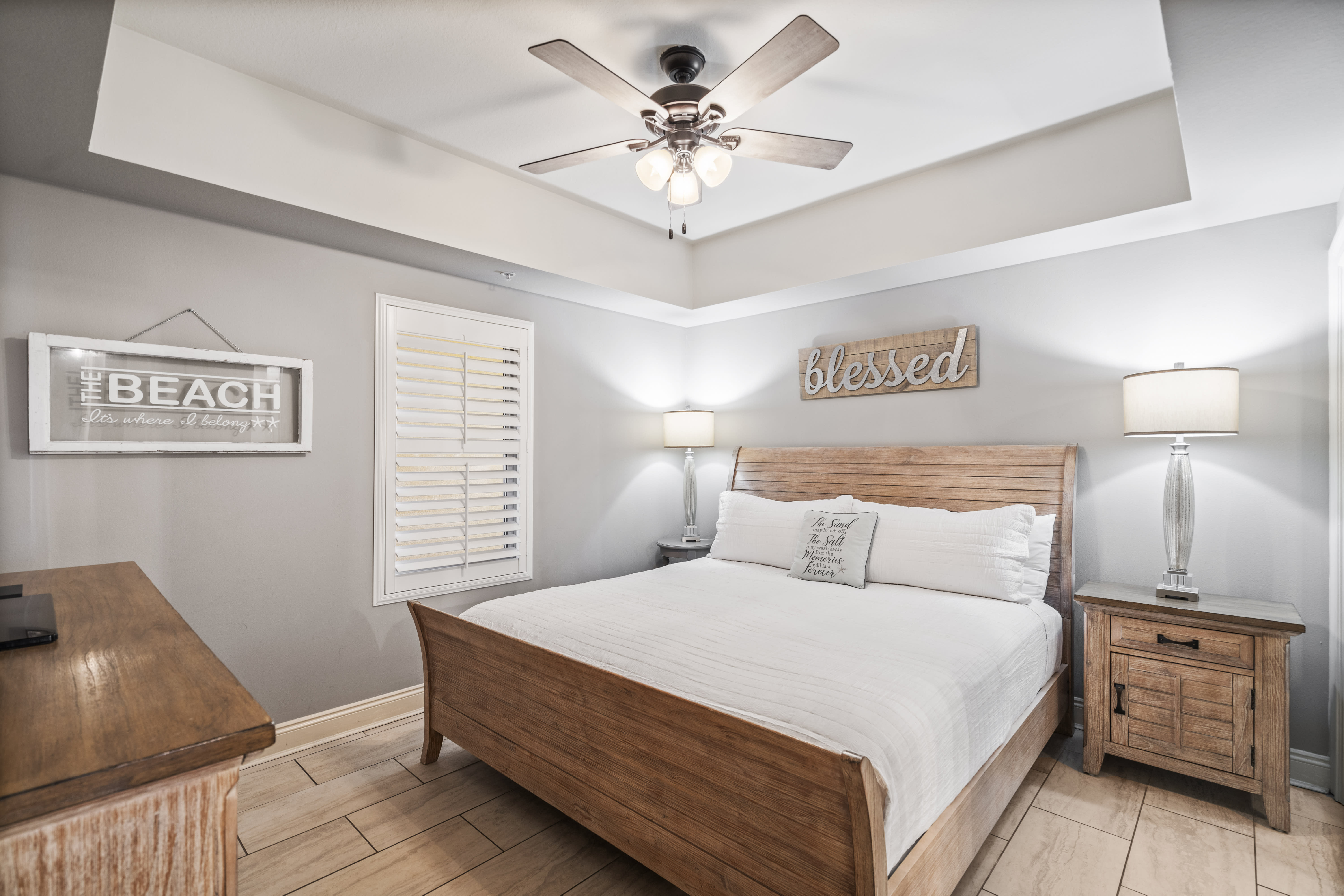 Primary bedroom with king size bed.