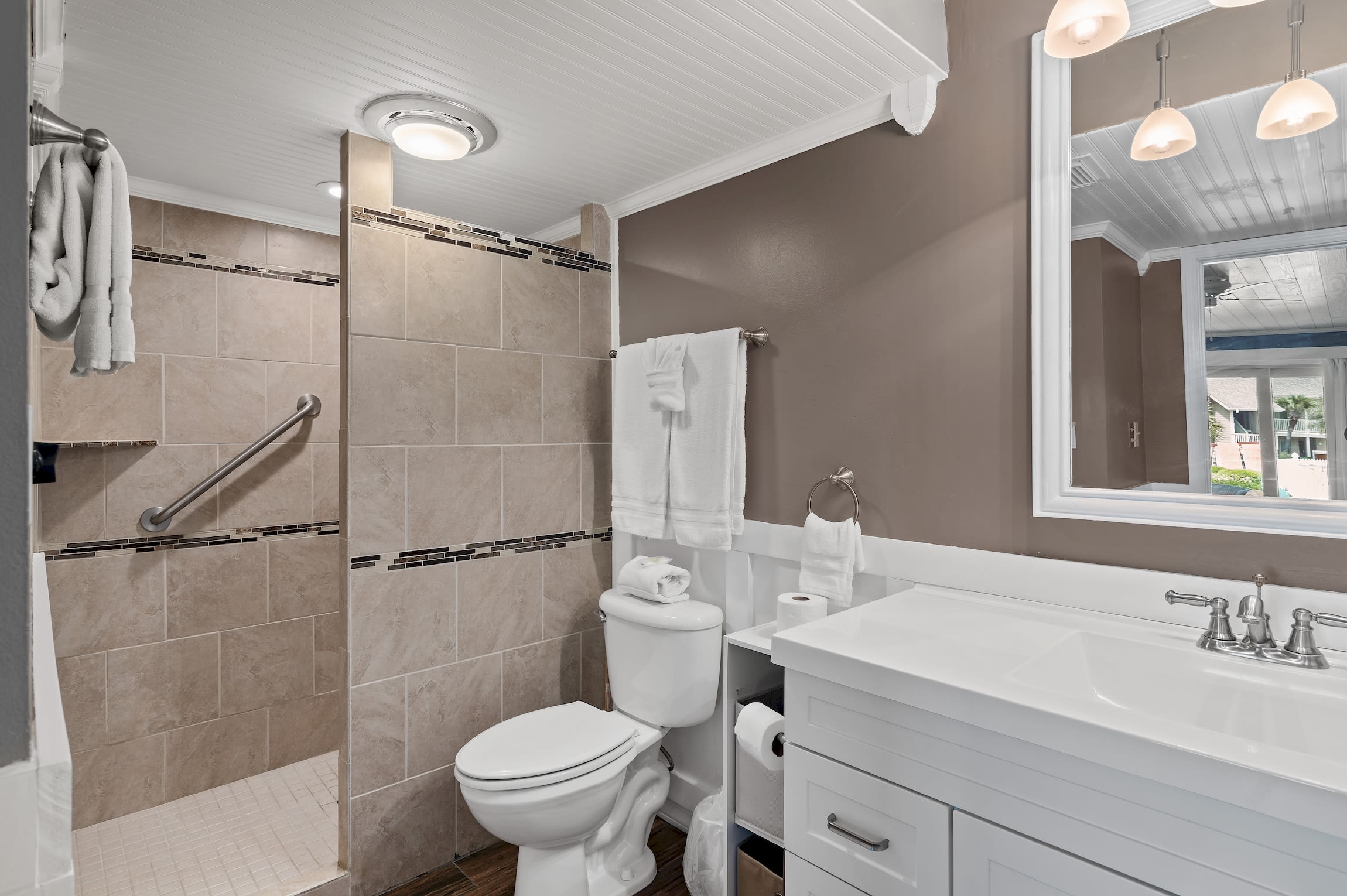 Master bath has walk-in shower