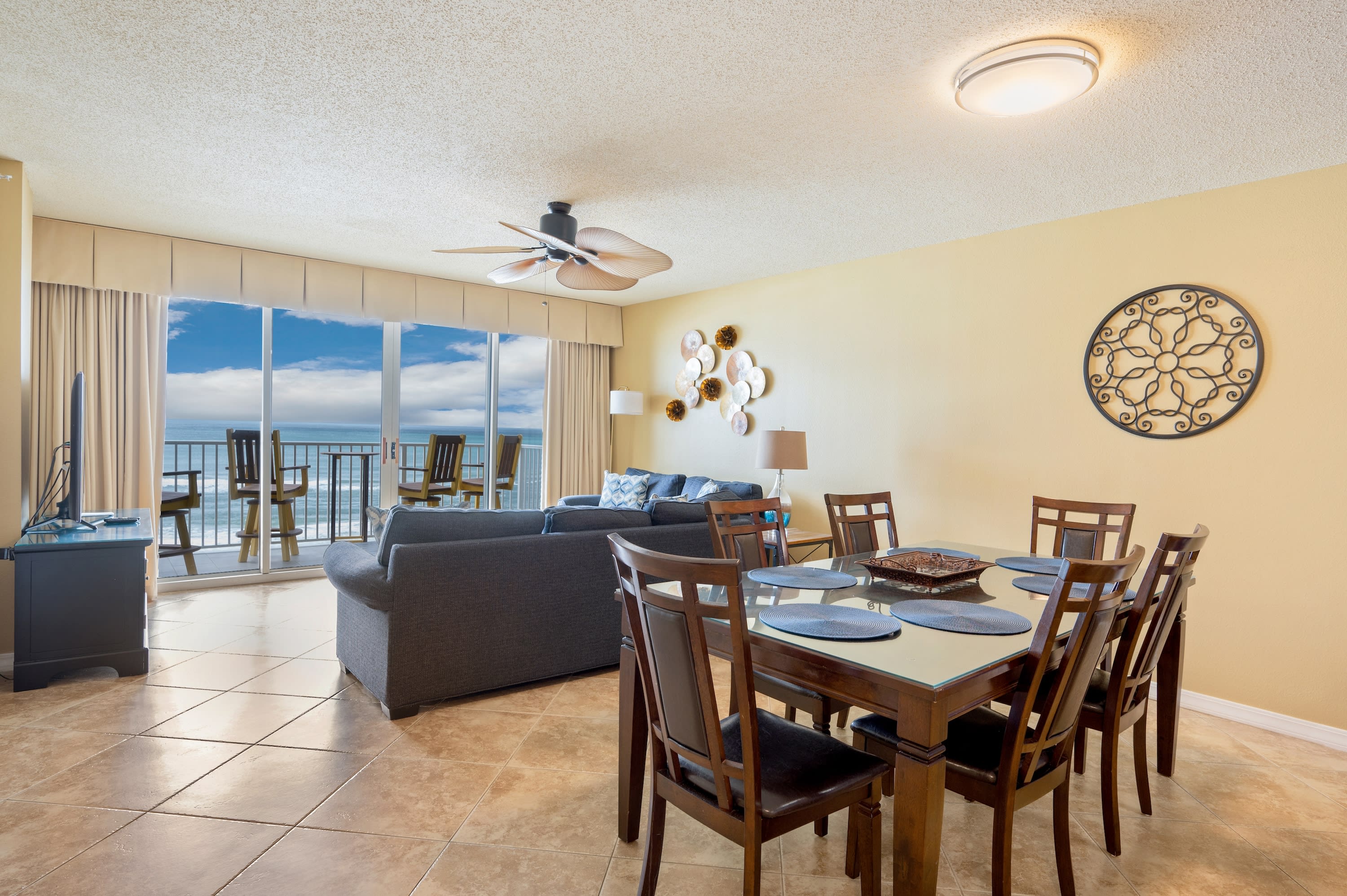 Enjoy the view and open flow between the living room and dining area