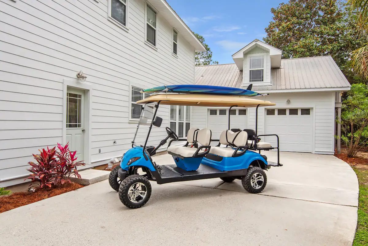 Vibe-14 Not a beater electric cart that can only go an hour before needing a charge. 6 seater gas cart can take you all over 30A's 17 miles of stunning coastal scenery. Or, strap on a paddleboard or kayak to experience our amazing coastal dune lakes.