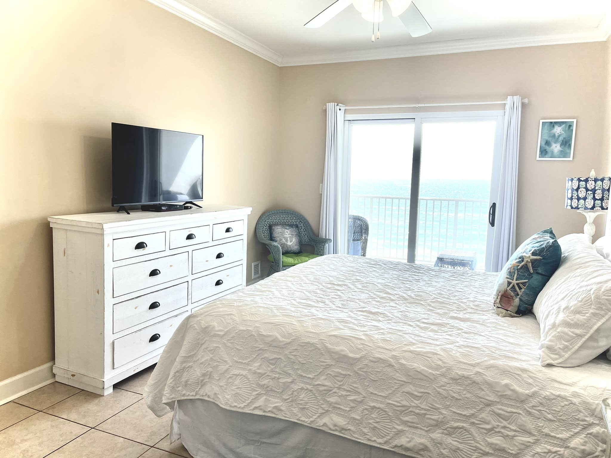 Master bedroom has plenty of storage for your clothes and a 43 inch Smart TV