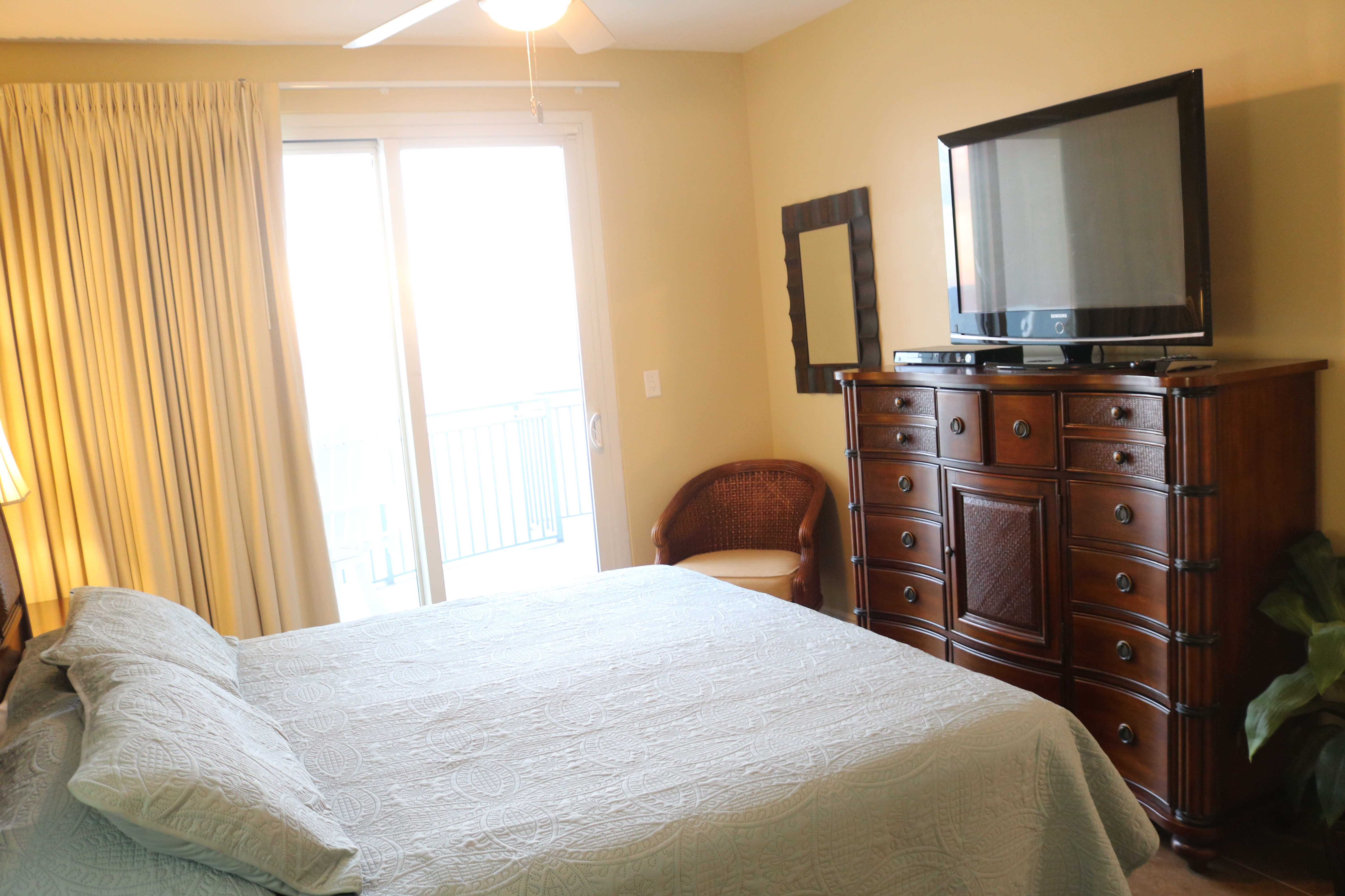 Balcony view in Master Bedroom.  Also has large screen TV.