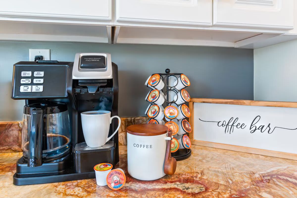 Start your day right at our fully stocked coffee station&mdash;featuring a variety of brews, a Keurig, and all the essentials for your perfect cup. ðŸŒŸ