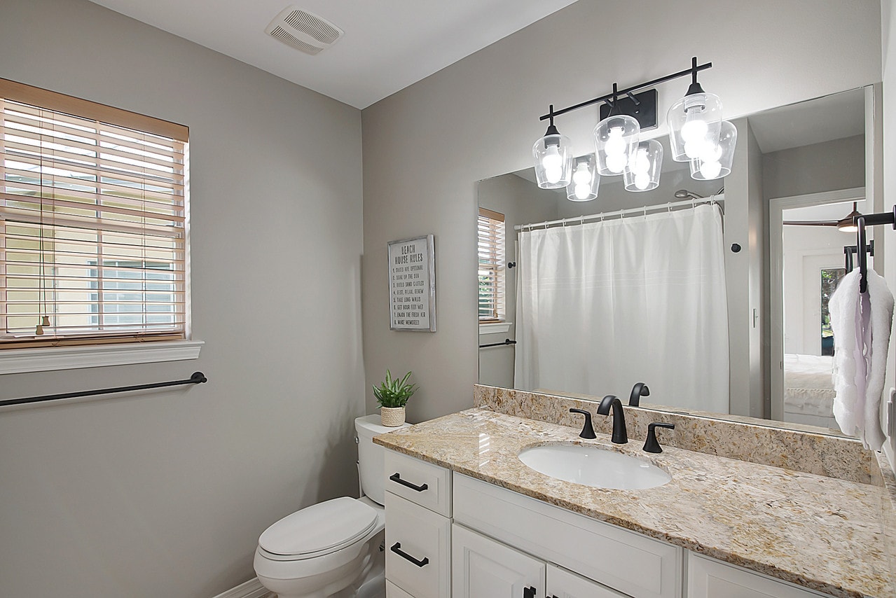 Spacious lower level bathroom.