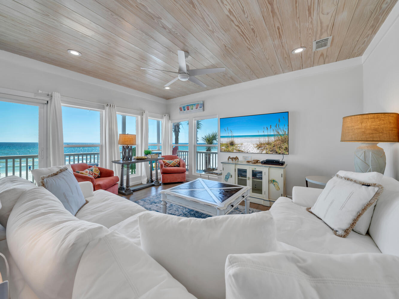 Large open Living room with floor to ceiling windows