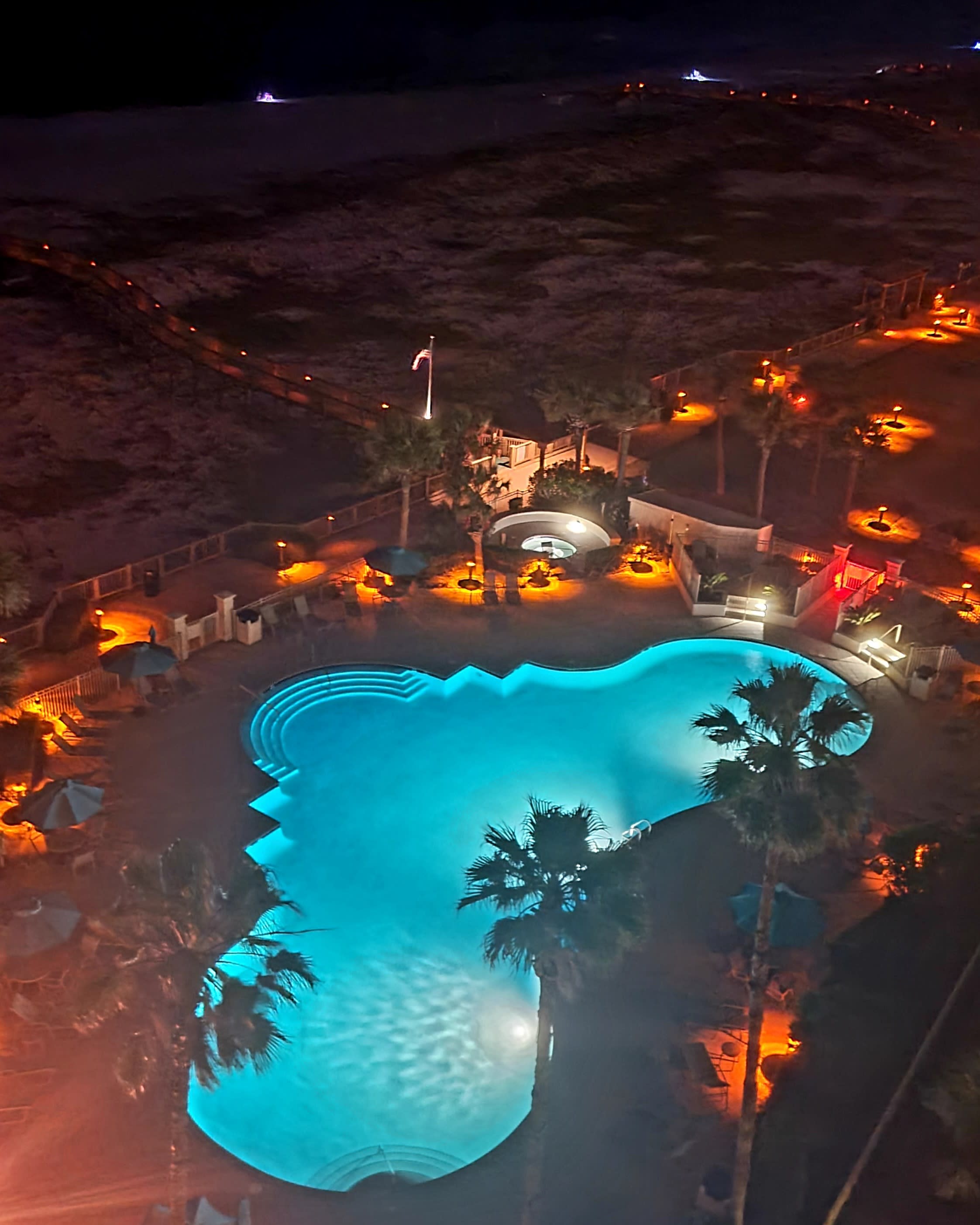 Night view of pool at Avalon Tower