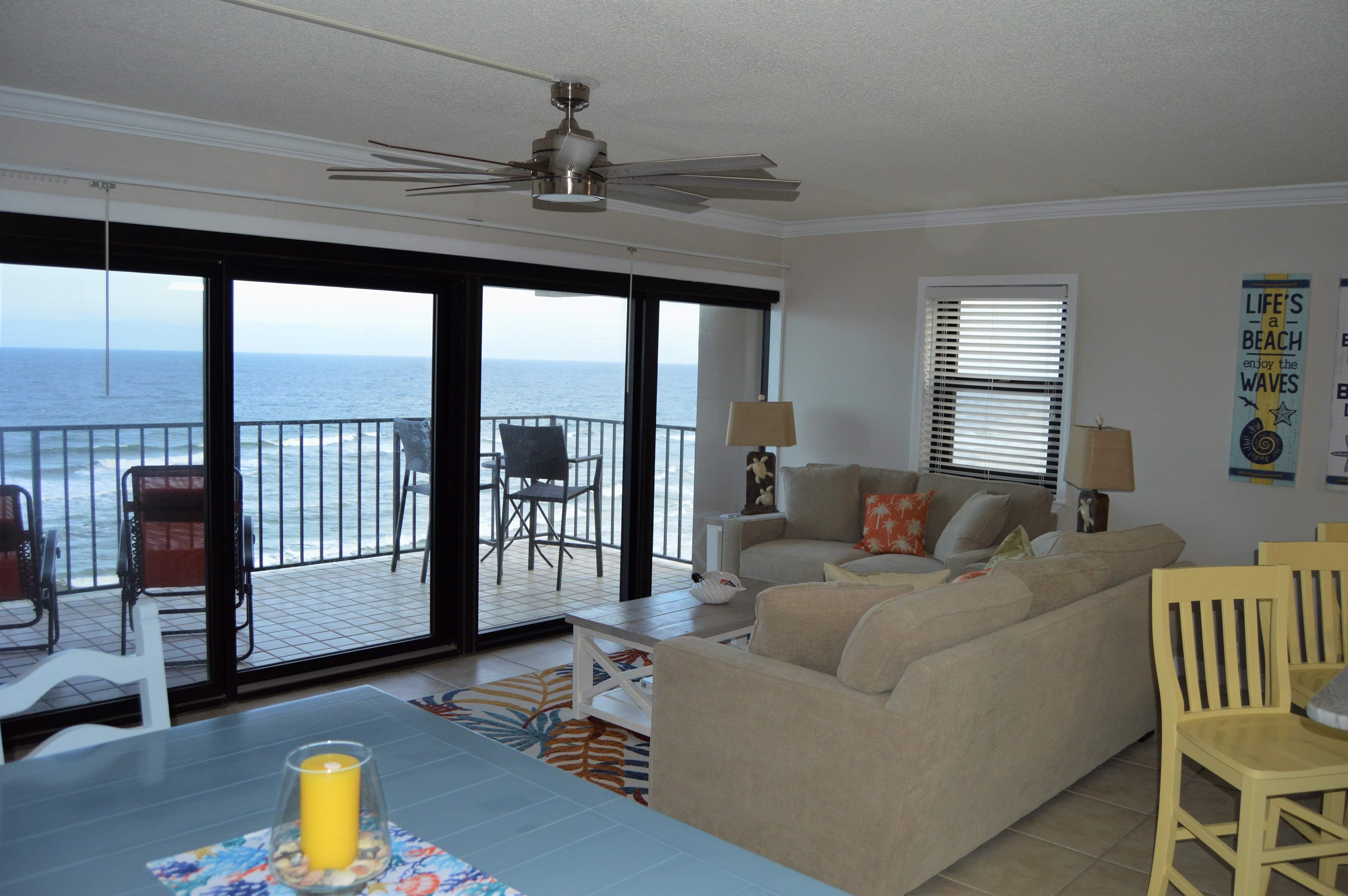 Spacious family room and huge gulf front balcony with spectacular views