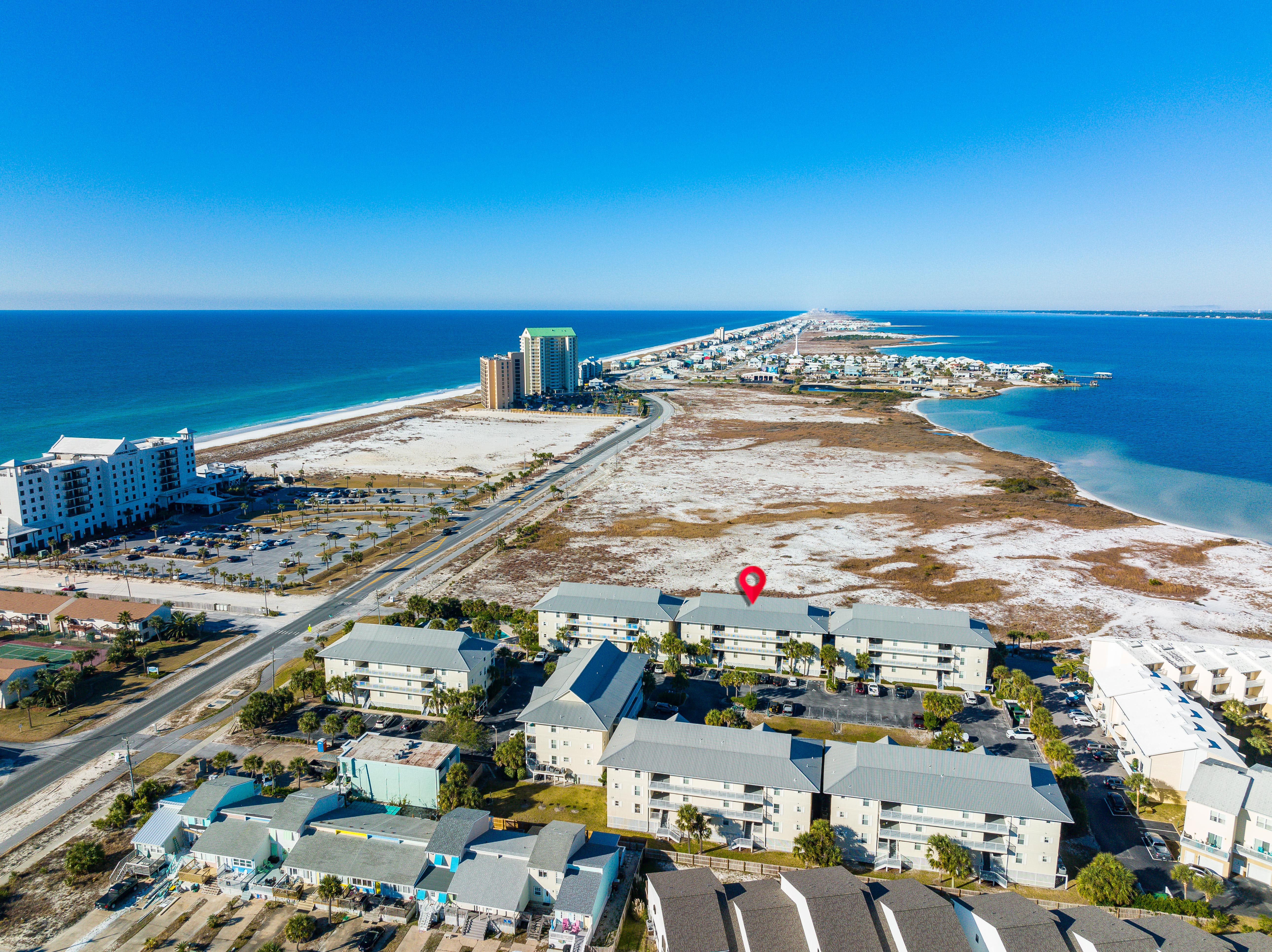 Sound beaches to the right and Gulf beaches to the left