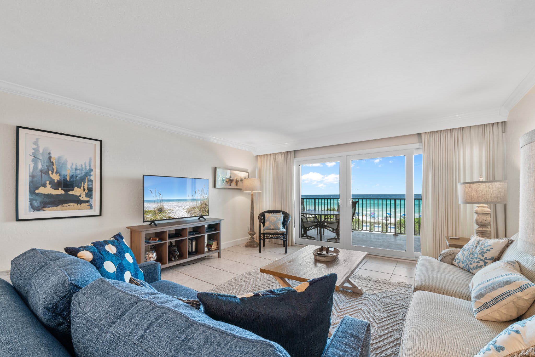 Plenty of comfortable seating with gorgeous beach views.