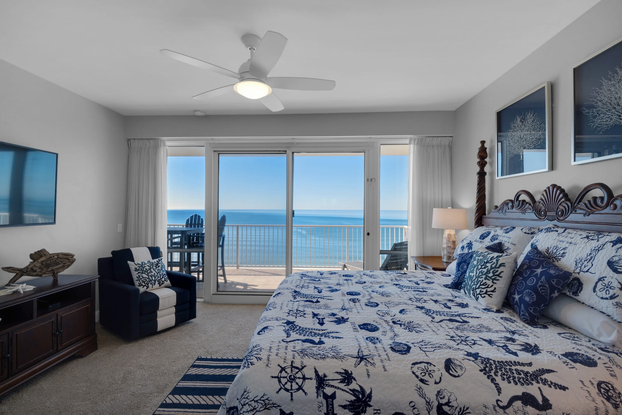 King size bed and large flat screen smart TV in the Master suite