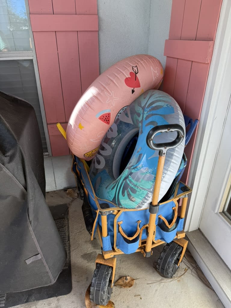 Pull along cart with 5 beach chairs and lots of Beach toys