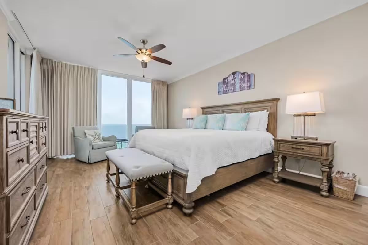 The spacious master suite offers an unobstructed Gulf view directly from your bed as well as dedicated balcony access. You'll also enjoy the walk-in closet.