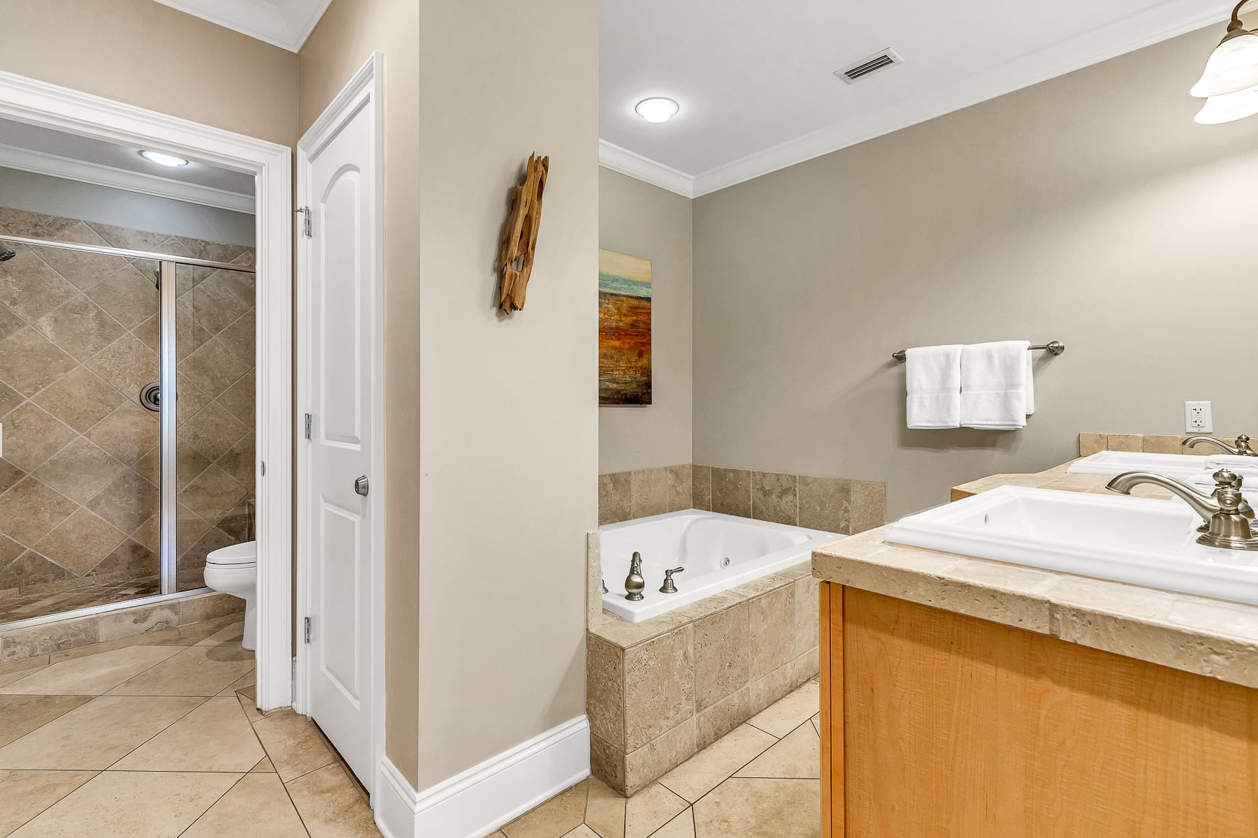 luxurious master bath with garden tub and walk in shower