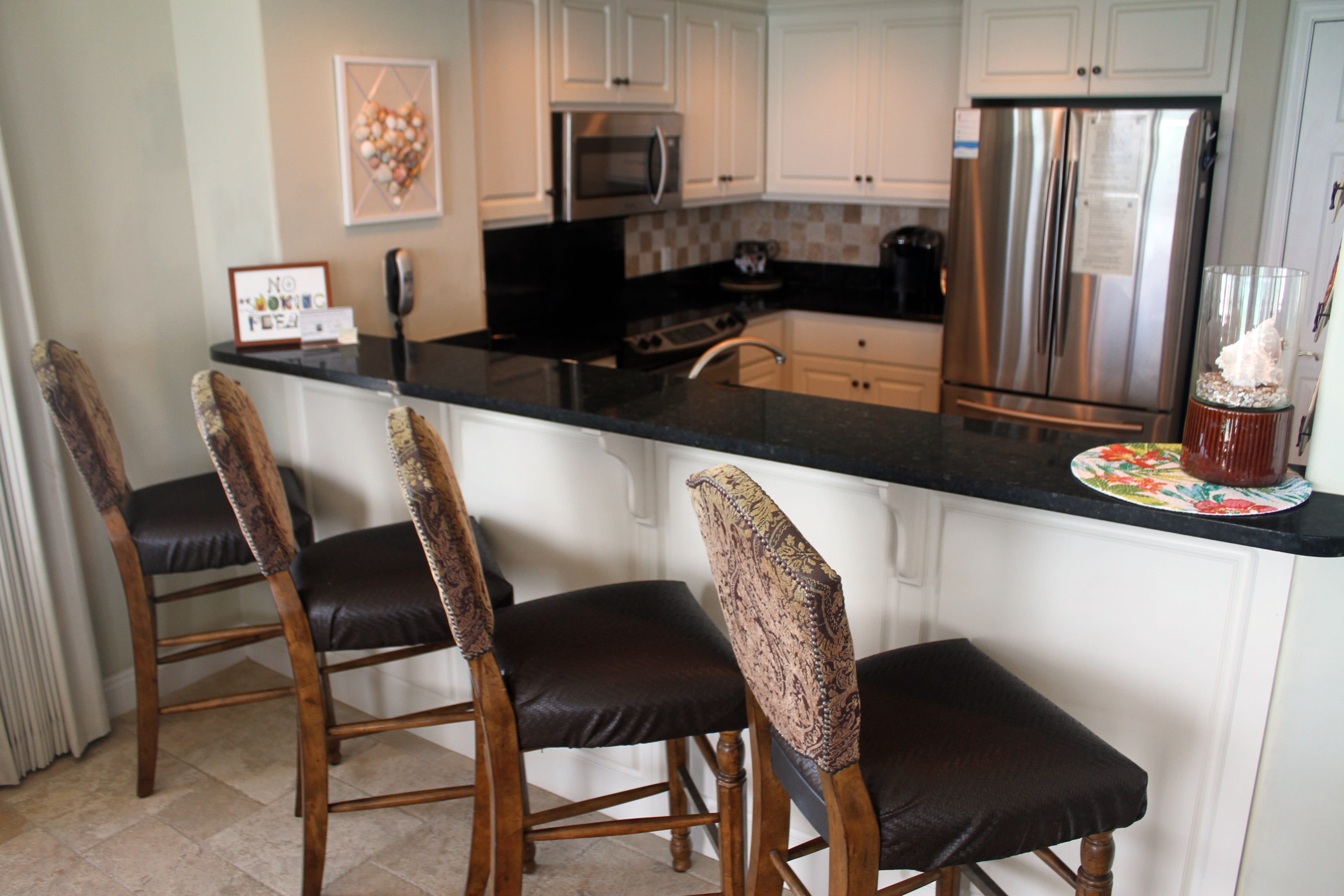 View of our Kitchen with stainless steel appliances, granite counter tops
