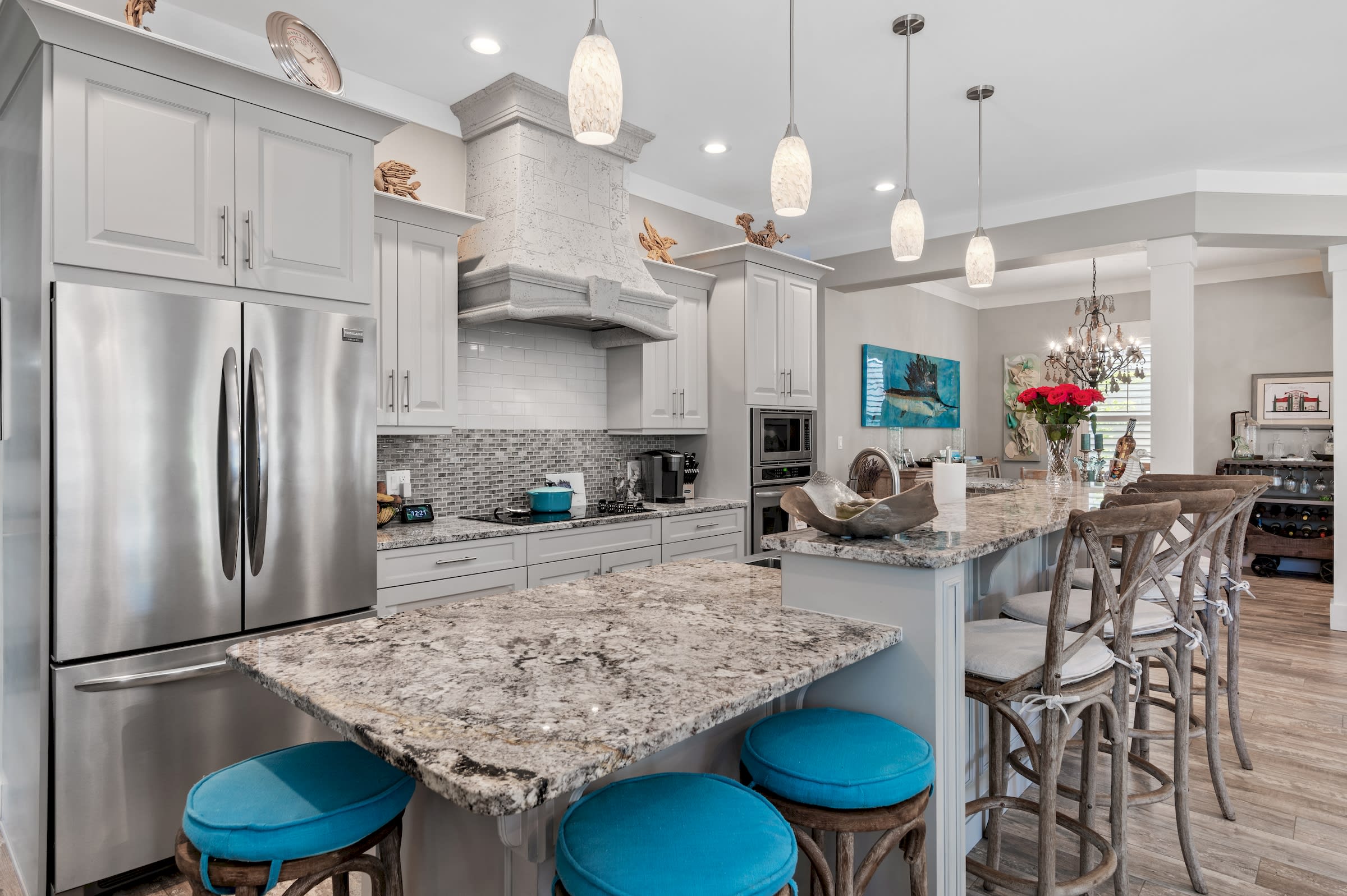 Kitchen flows to living room and dining rooms areas, also large breakfast nook