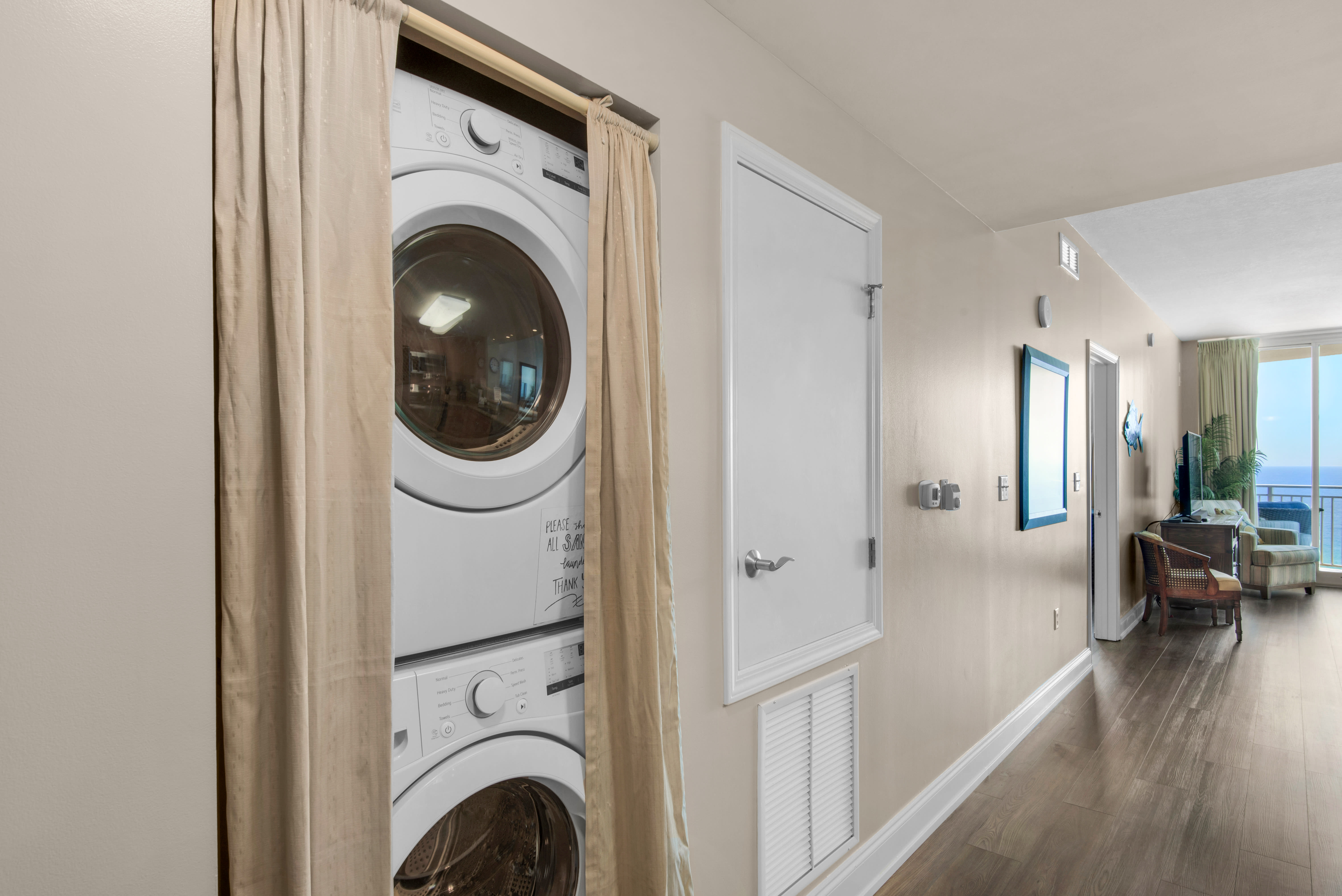 Pack light! There's a stacked full-size washer and dryer in the condo.