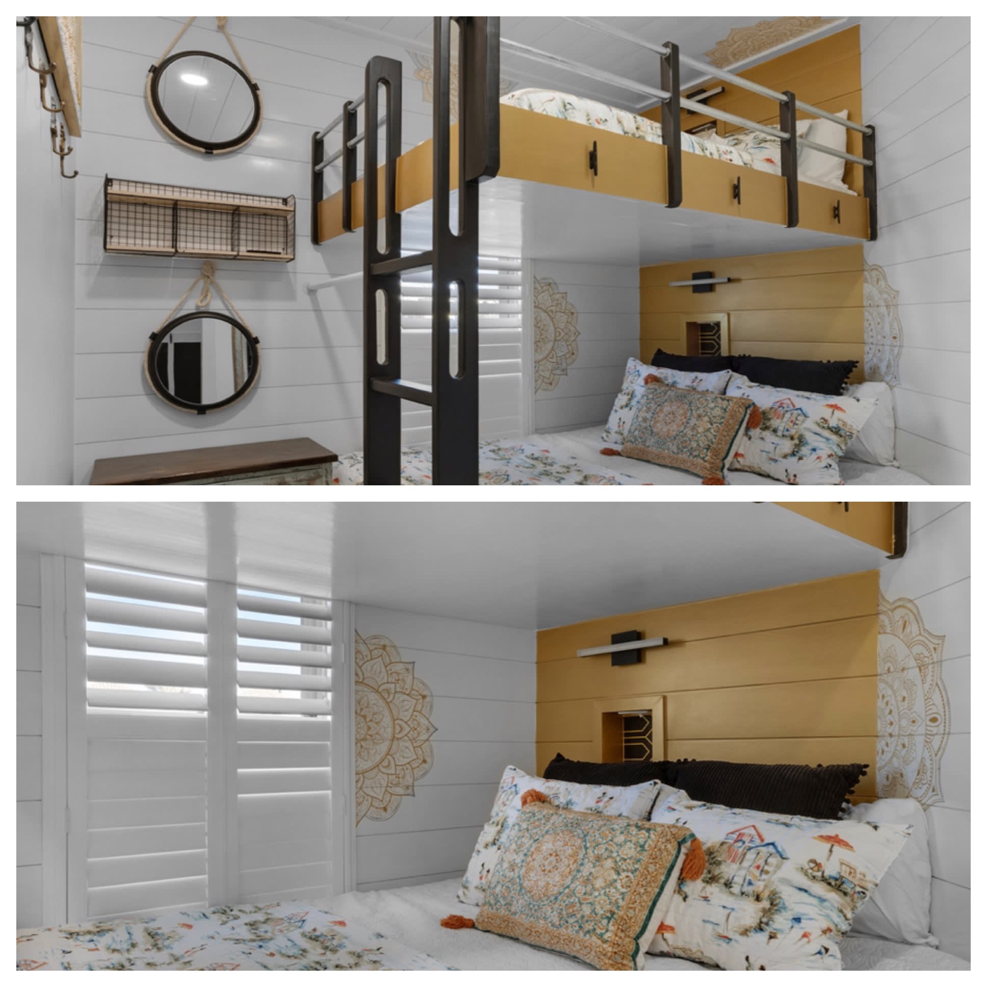 Custom built king bed with full bunk bed over top