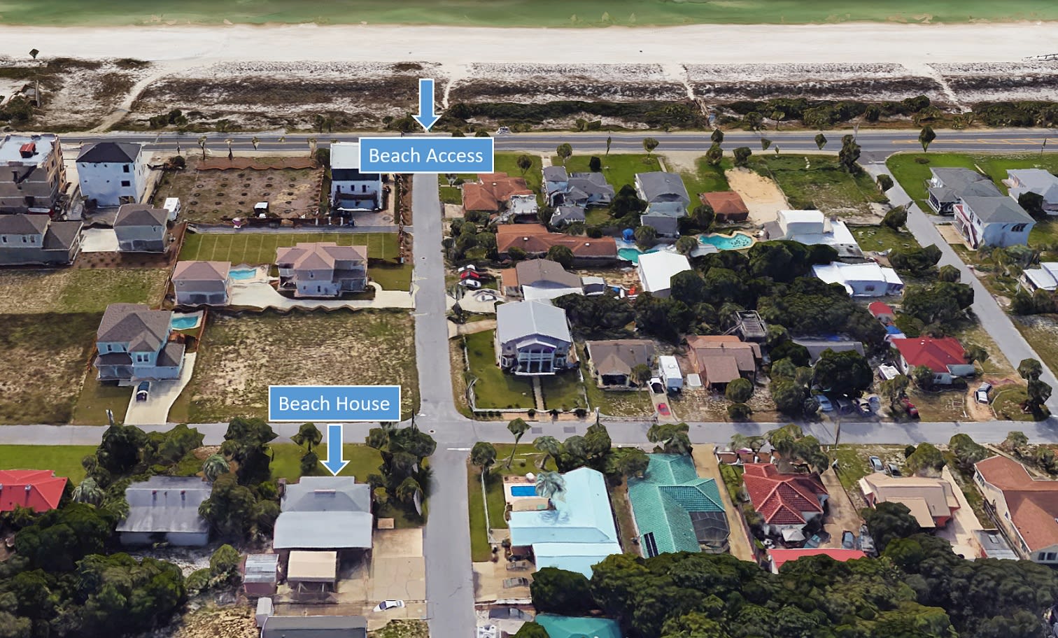 Only one block to the 1/2-mile-long private beach.