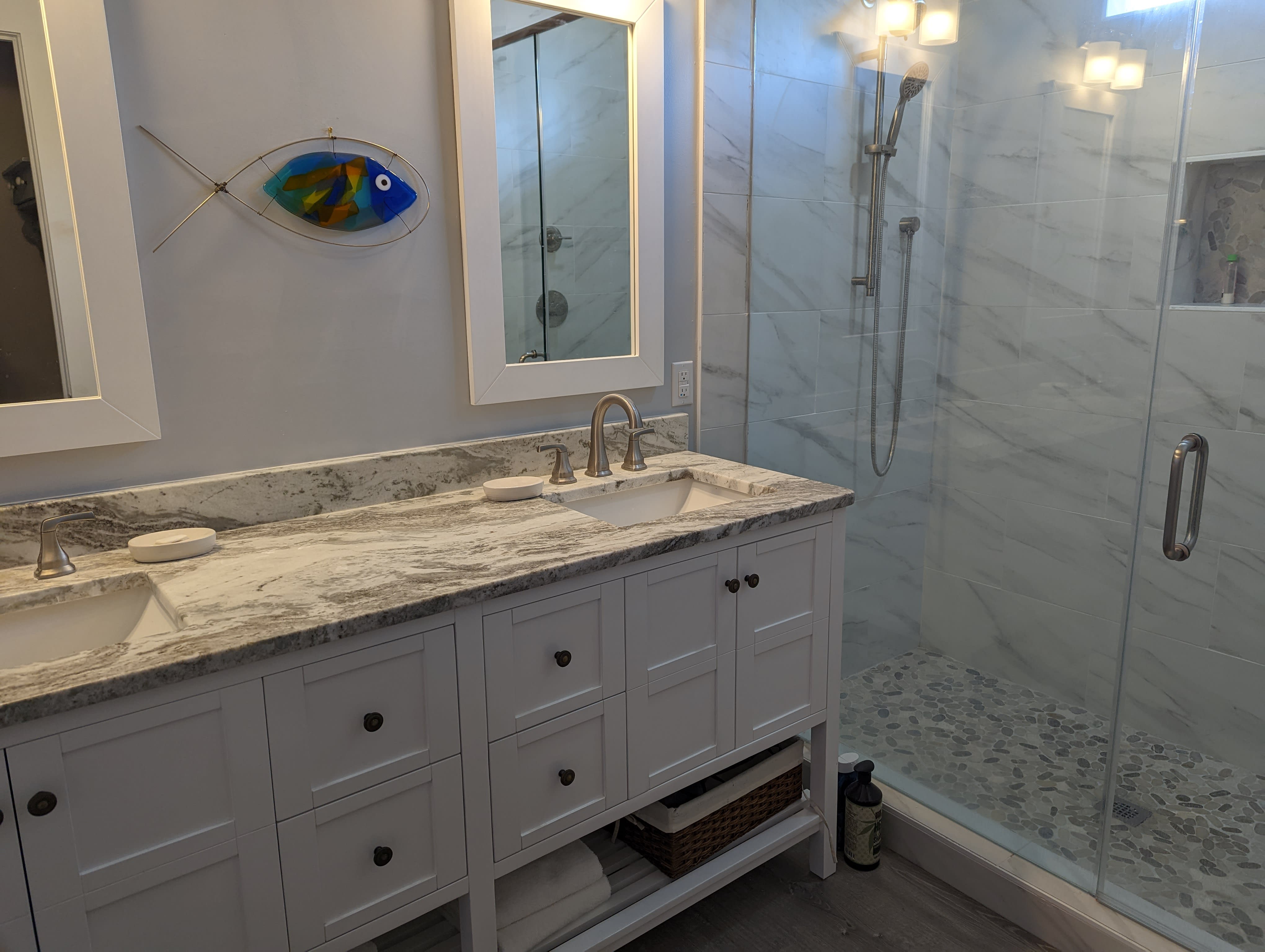 Master Bathrooms have quartz counters, double sinks and large tile shower Master Bathrooms have quartz counters, double sinks and large tile shower