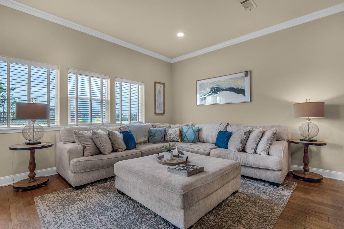 Super comfortable couches with huge, bright windows