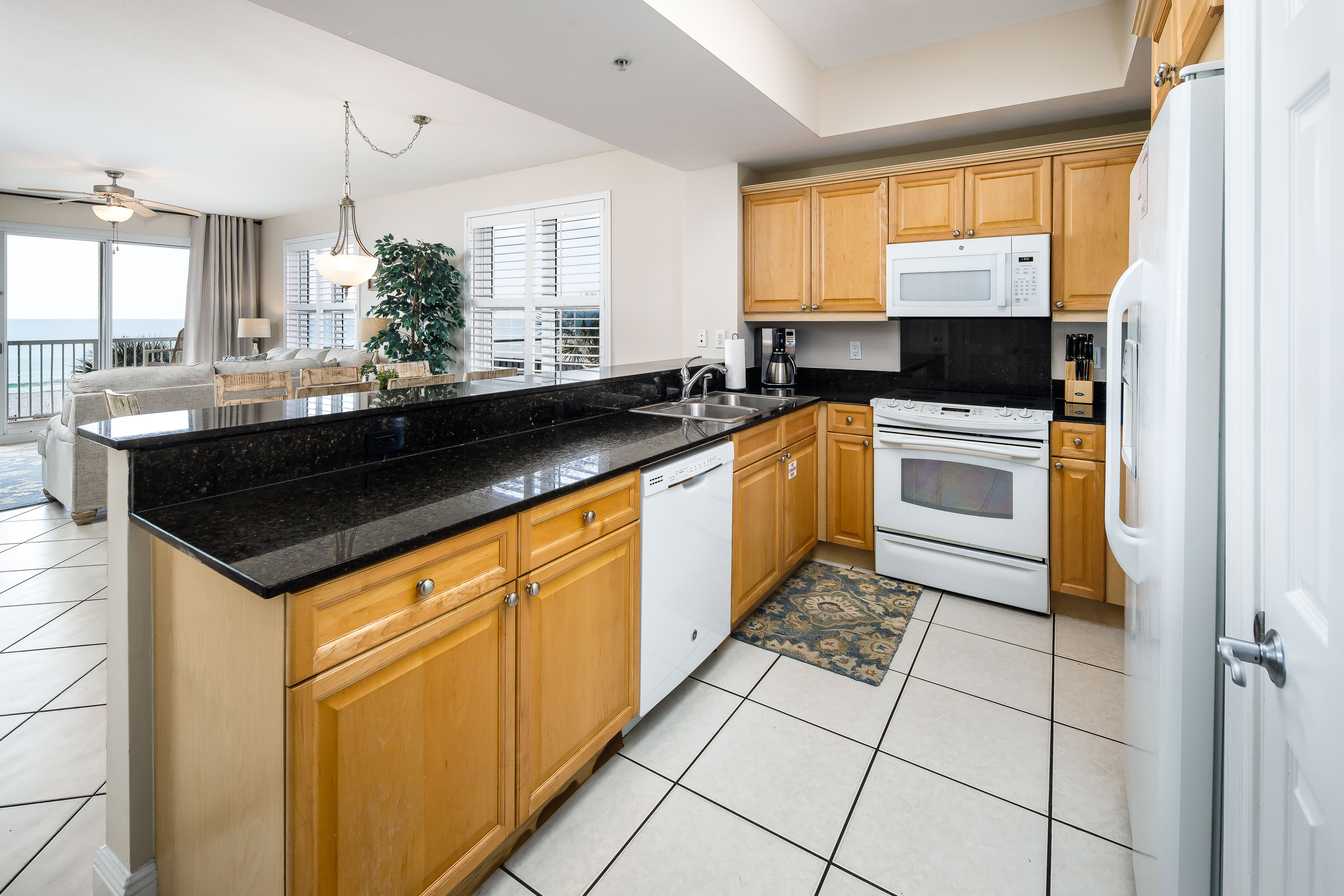 Our kitchen is well stocked for those who like to cook while enjoying the view!