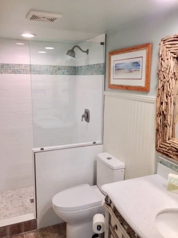 Downstairs bathroom with European shower.  Enter from hallway or bedroom.