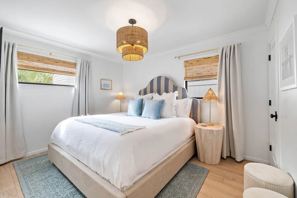 Master bedroom with King bed, tv, private 1/2 bath