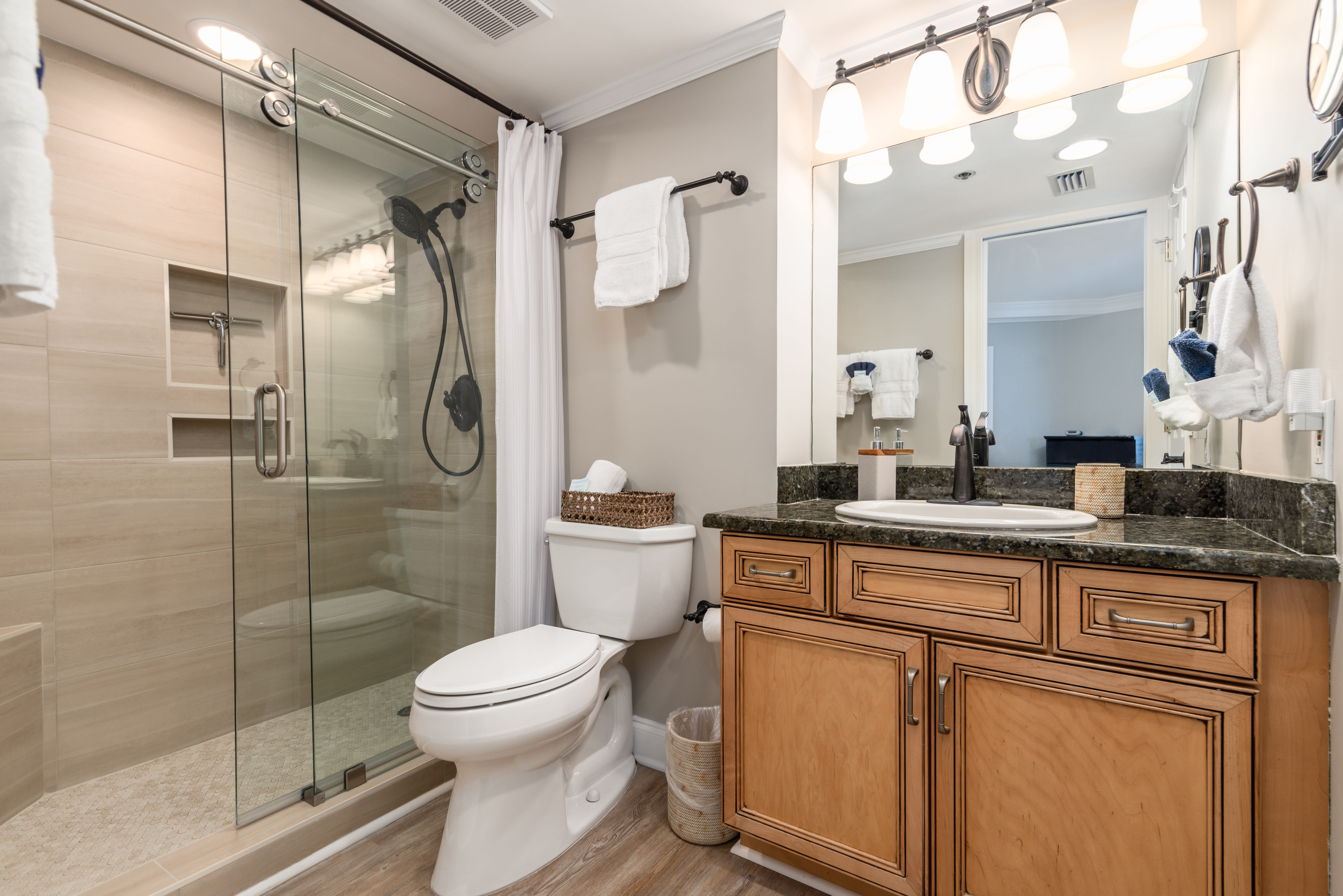 Bathroom has walk in shower 