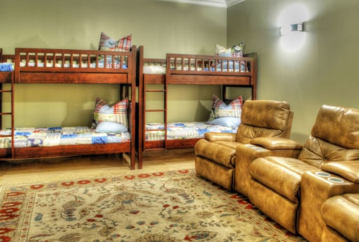 Comfortable Bunk Beds for 4 and leather recliner theater seating