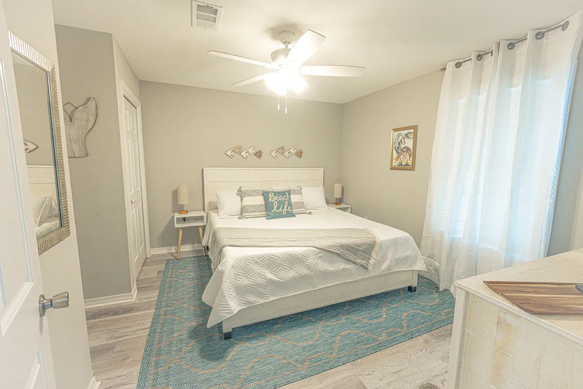 King Bed with new Medium Firm Mattress and charging stations