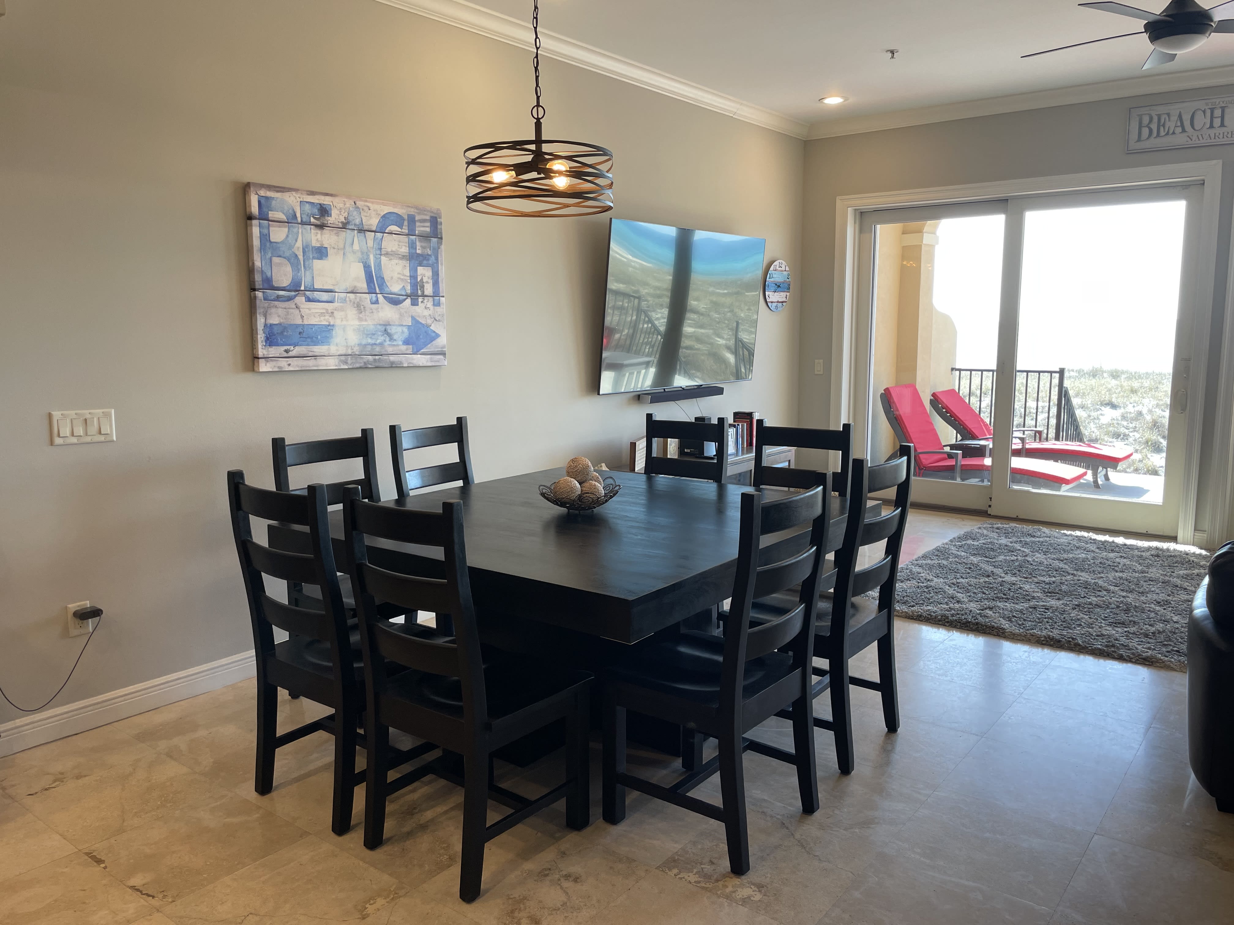 New solid wood table that seats 8 comfortably. 