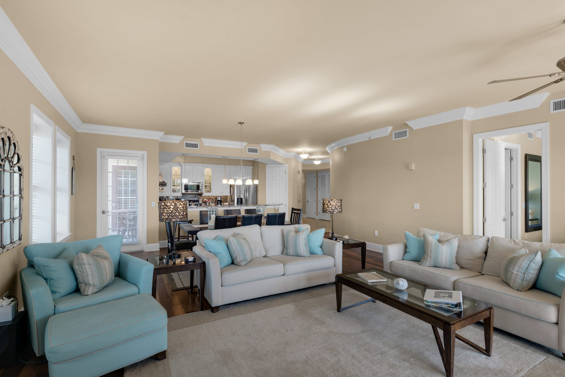 Living RM, 2 sofas &amp; 2 accent chairs, 4 stools at the bar also 2nd patio access