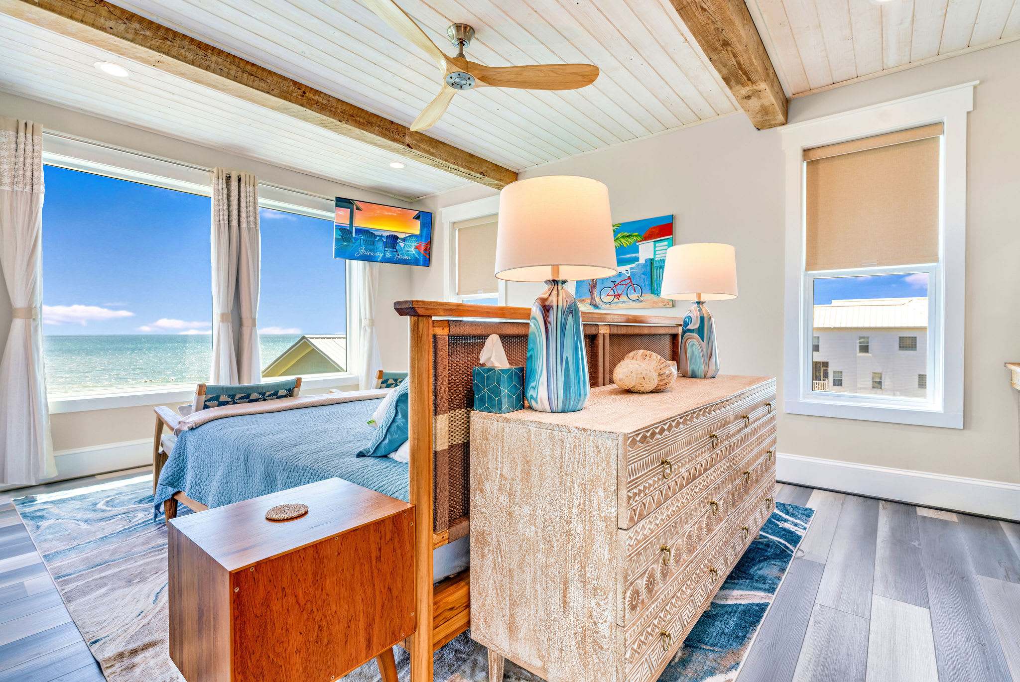 Master suite with furnishings handmade from Costa Rica. Full ocean views