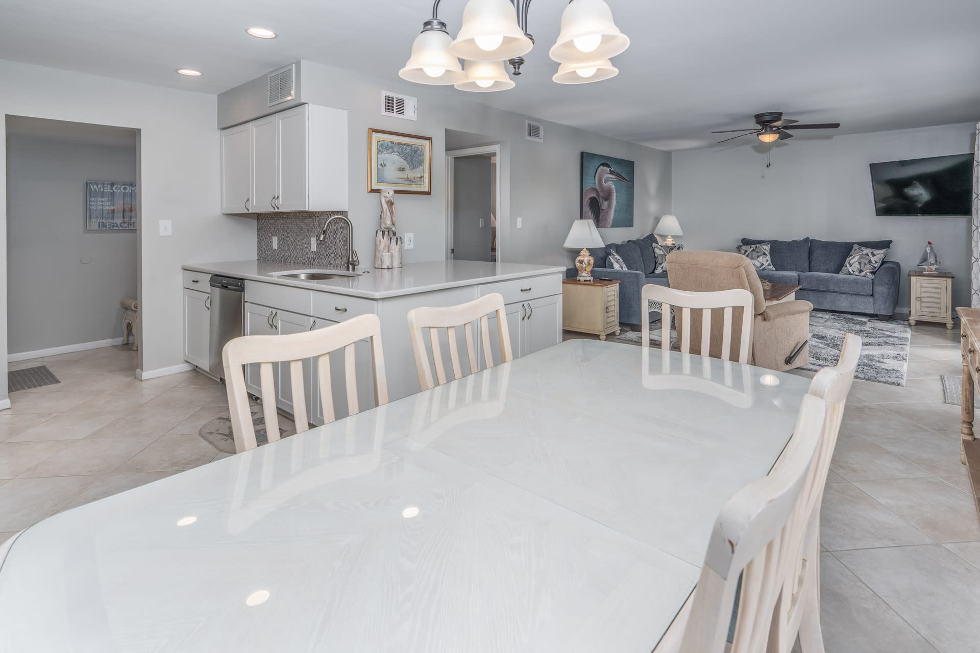 Open floor plan embraces living room, dining and kitchen