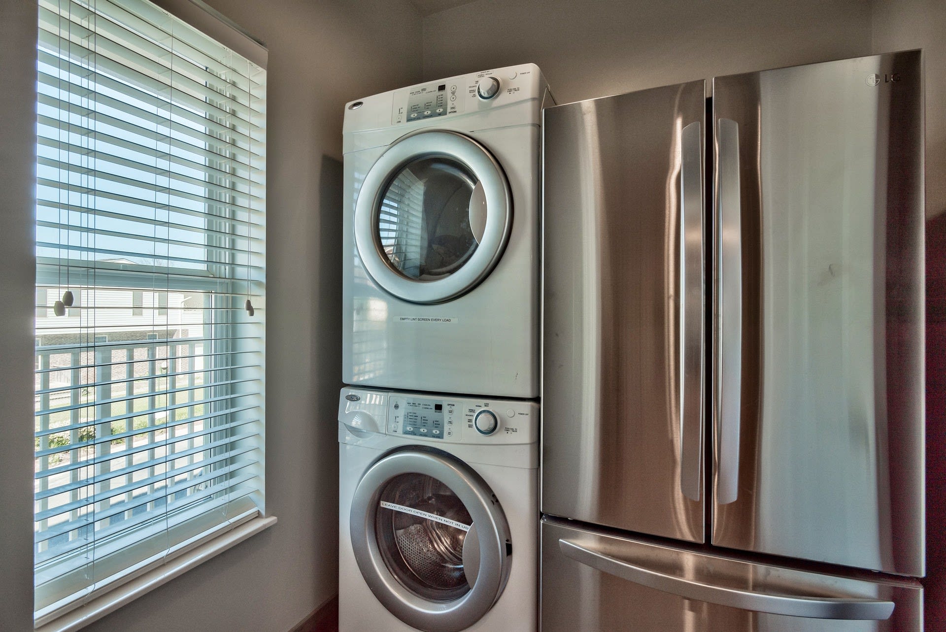 Commercial front-load w/d and full-size fridge