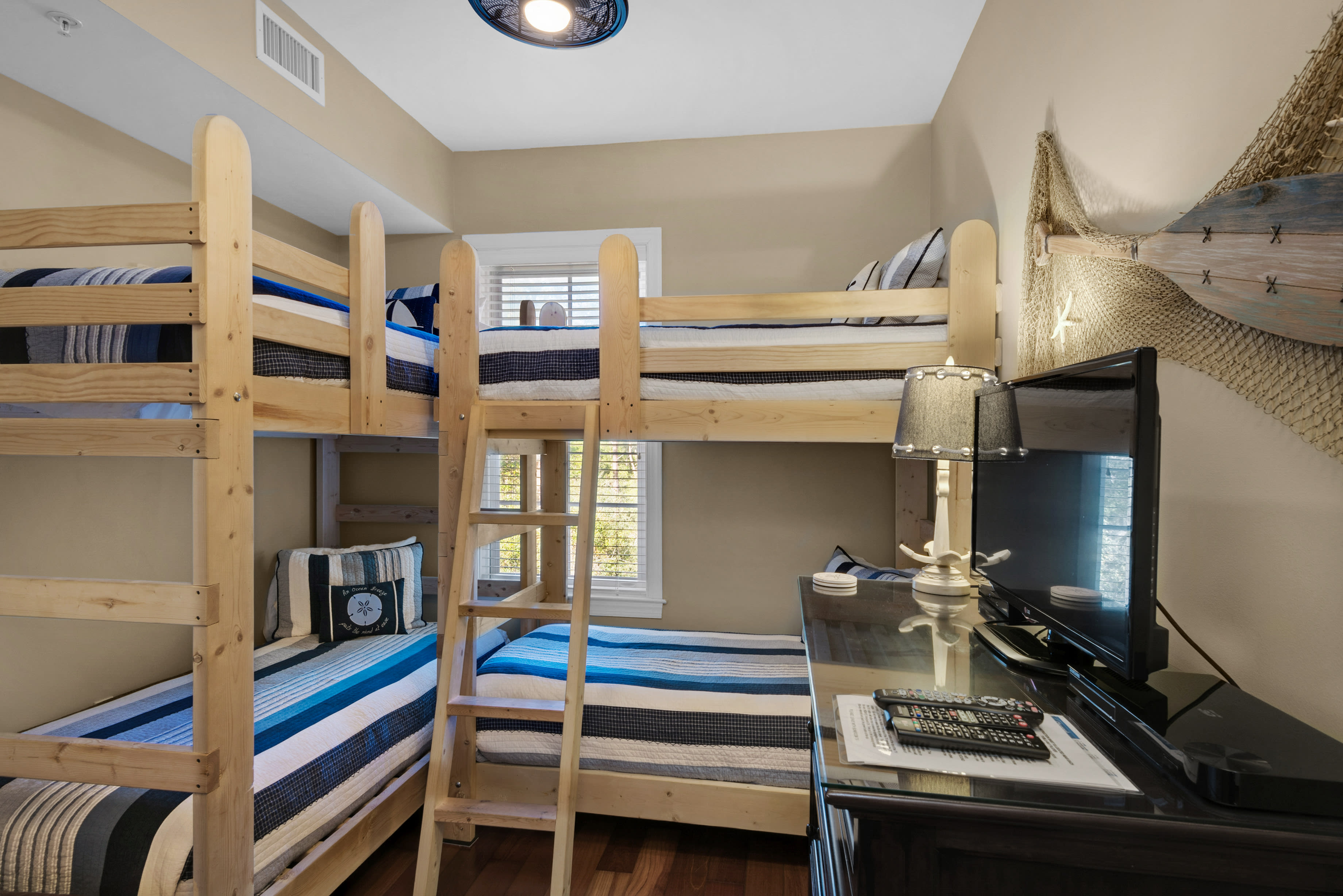 Bunk Room Sleeps 4 in 2 Twin bunk sets, 1 XL Twin set, 80 inches 1 Reg. Twin set