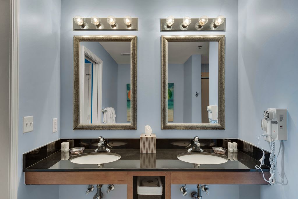 The master bath has plenty of room for sharing.