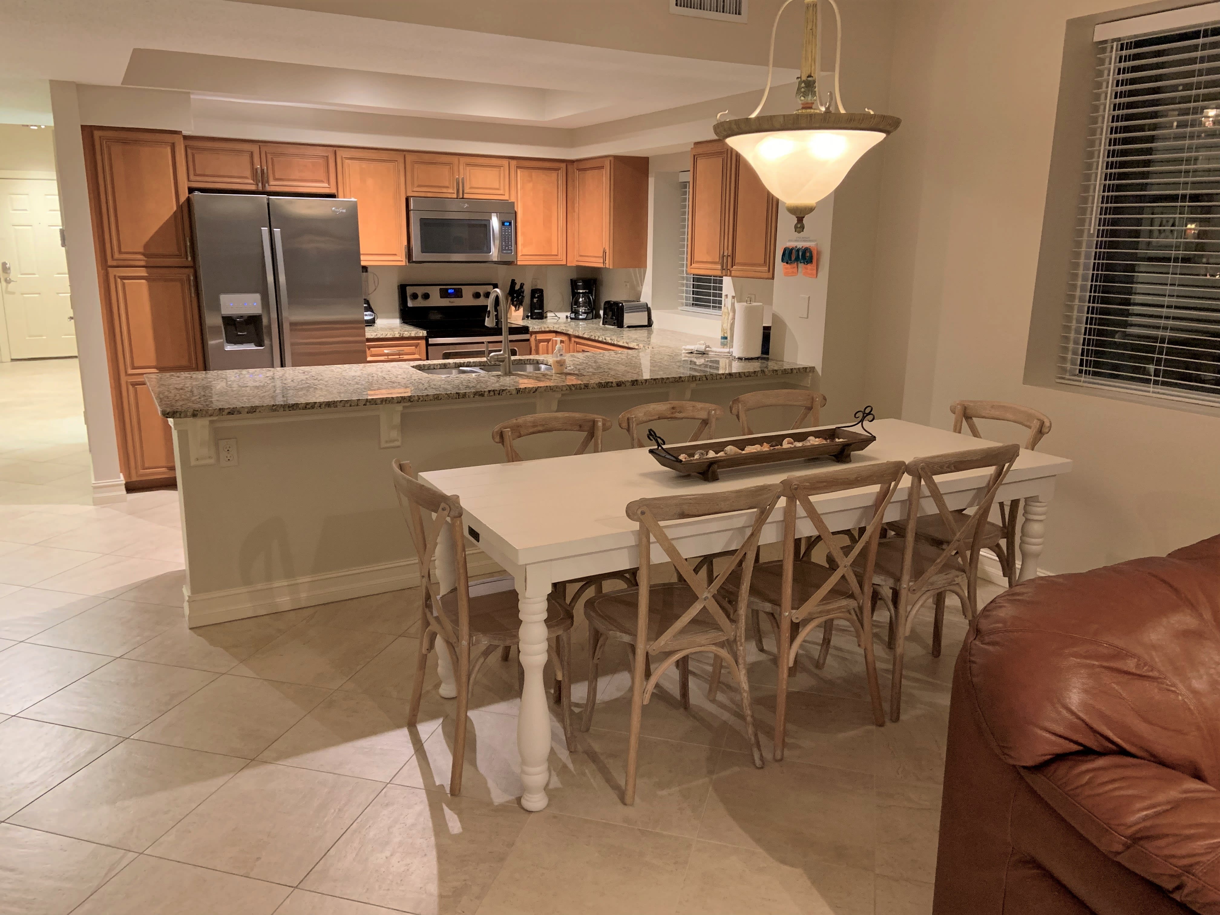 Custom kitchen, dining seating for all 8 guests!