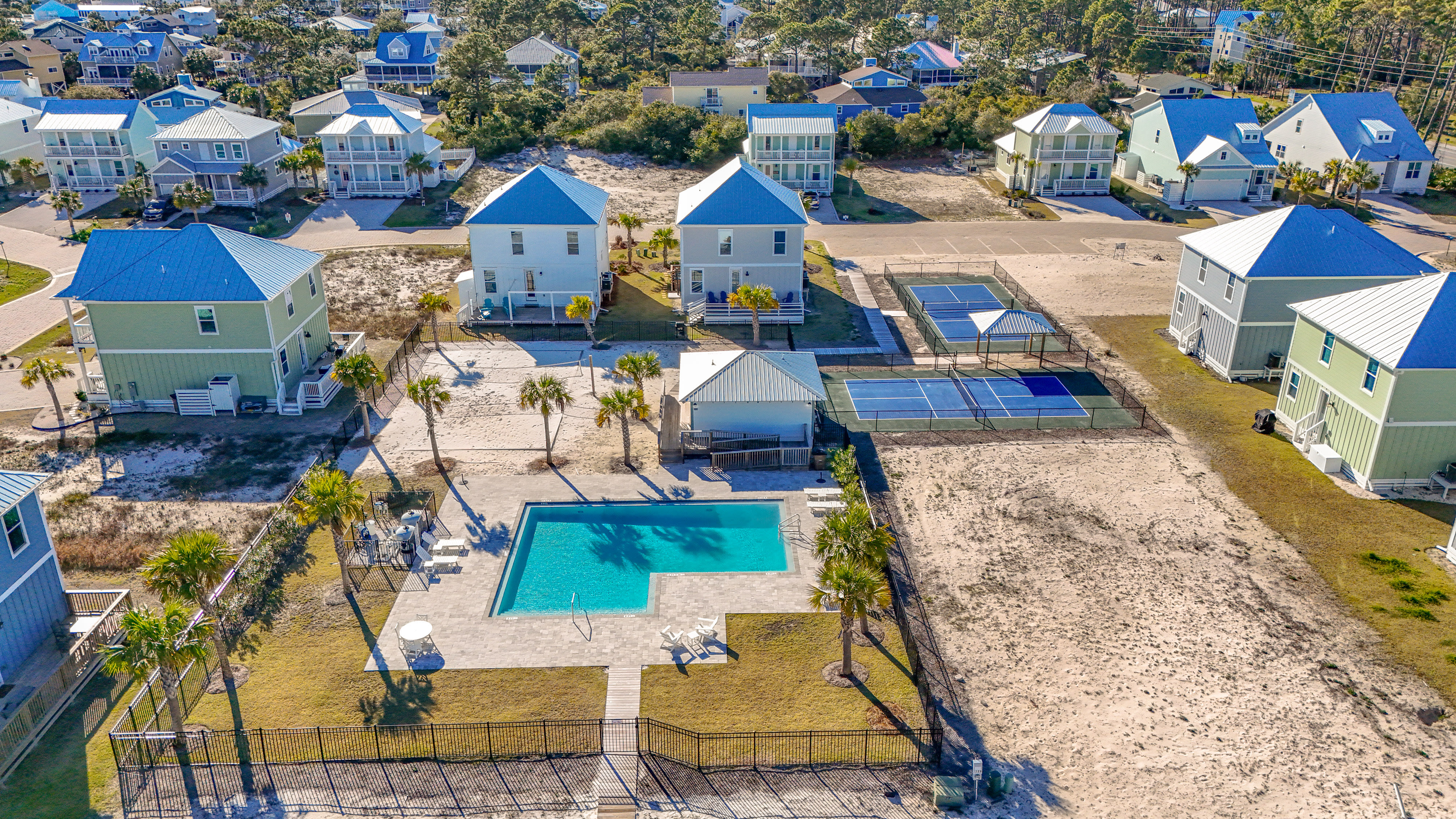 Community Pool, pickleball court, and sand volleyball court