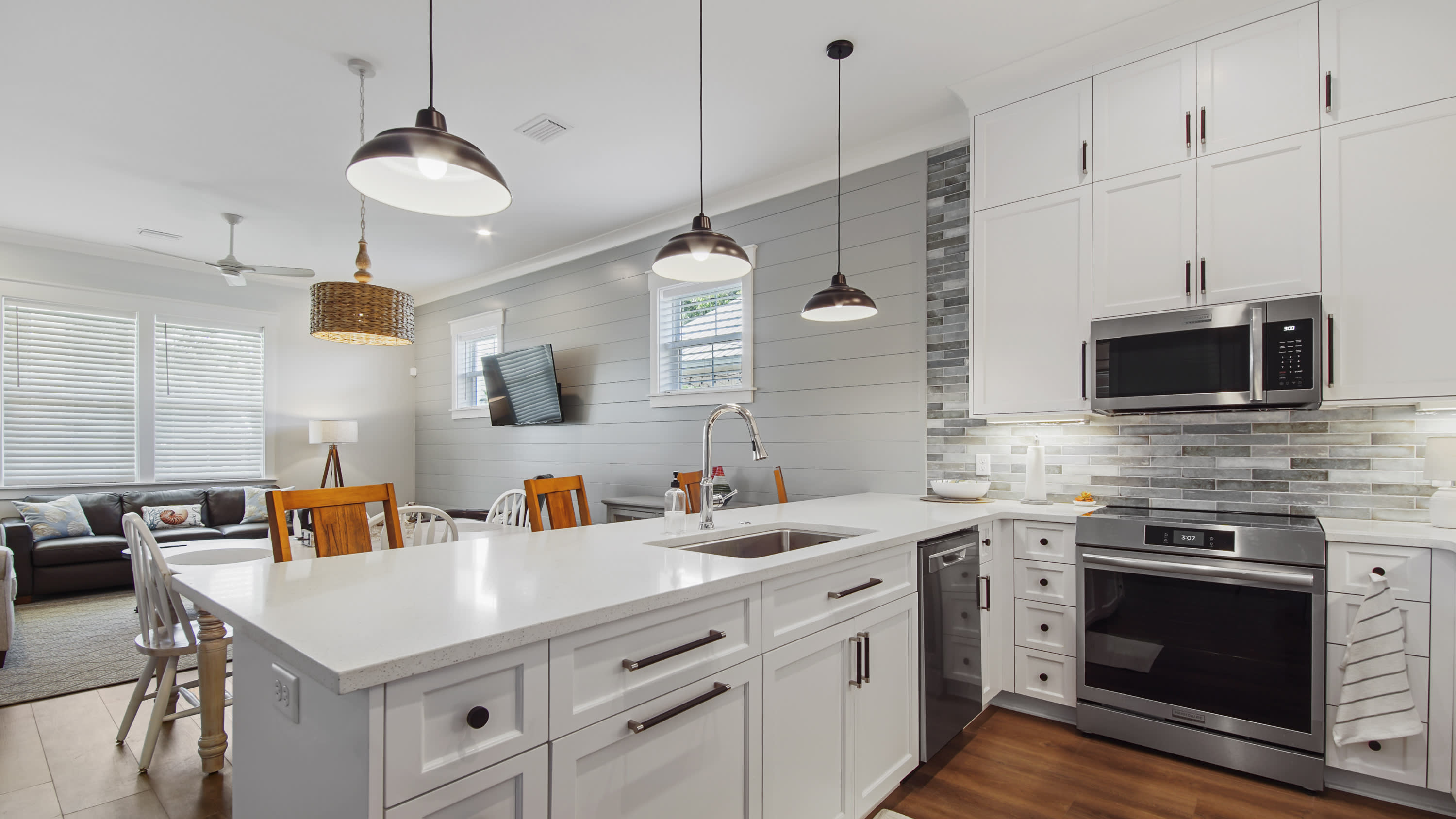 View from rear entrance into kitchen area