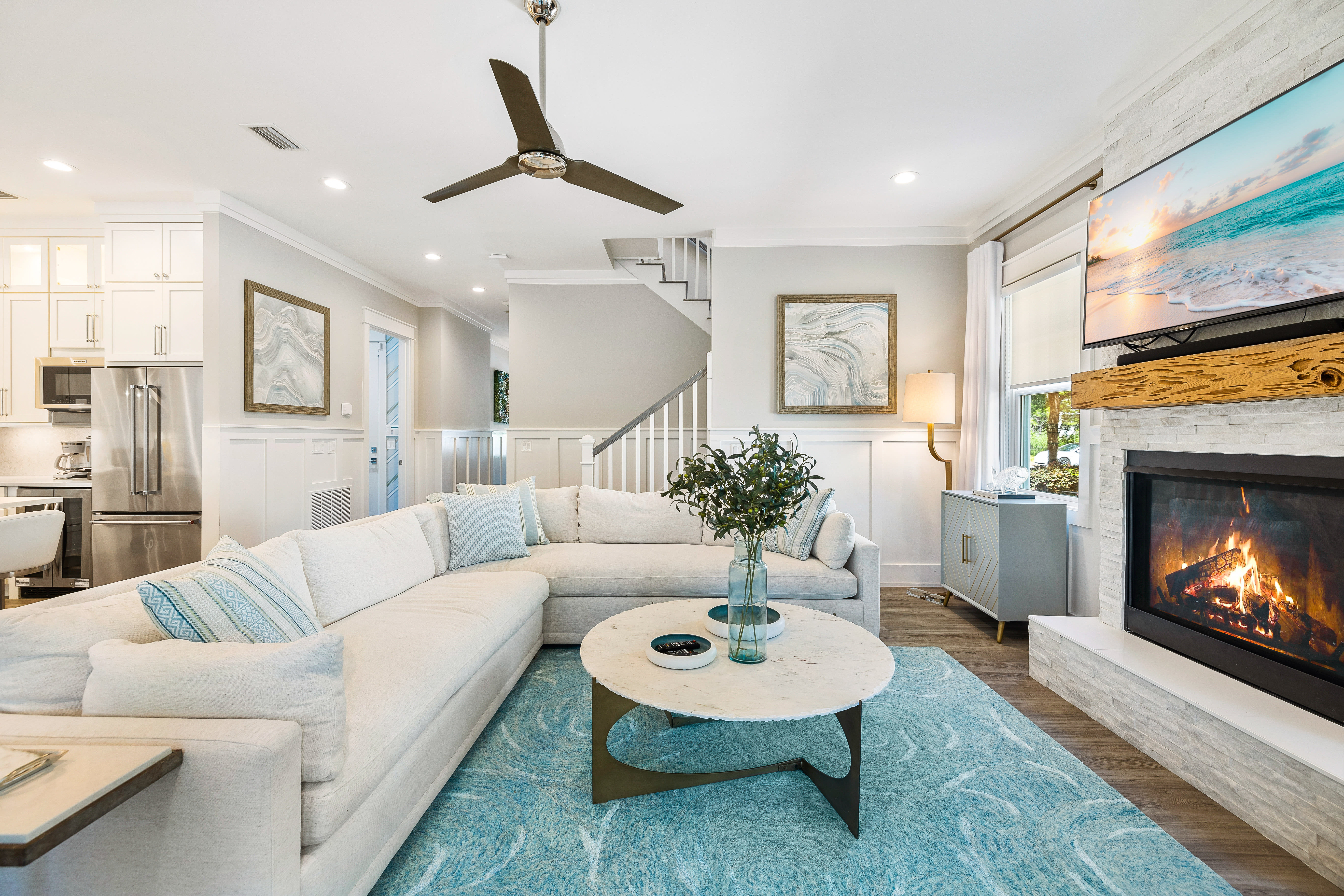 Open living room- Gas fireplace