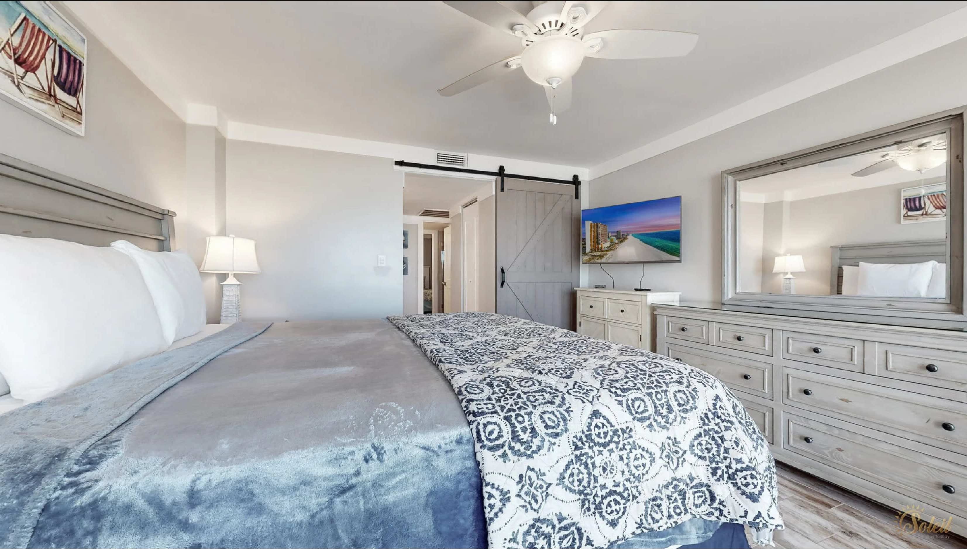 Queen Bedroom With TV and Bathroom Attached